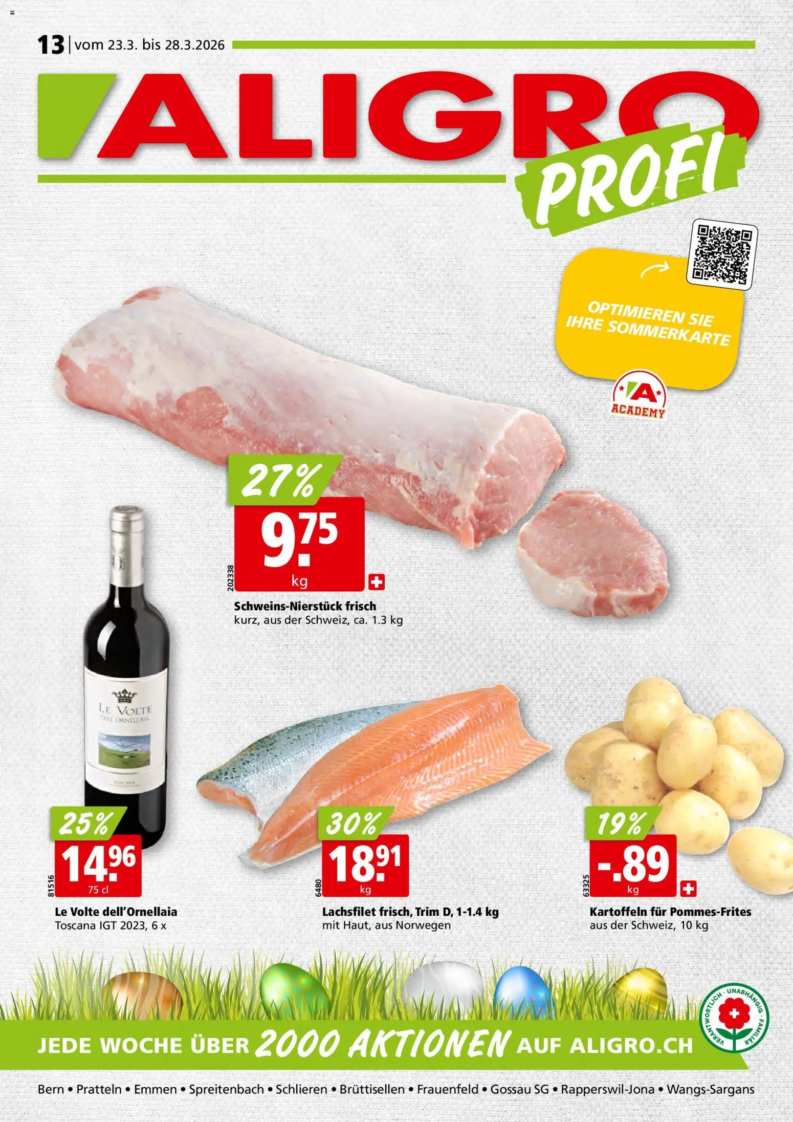 Vorschau des Merkblatts Aligro aktionen Schlieren, Gossau SG, Frauenfeld, Rapperswil-Jona, Sargans, Bern, Brüttisellen, Pratteln, Emmen, Spreitenbach vom Shop Aligro gültig von 23.03.2026 bis 28.03.2026