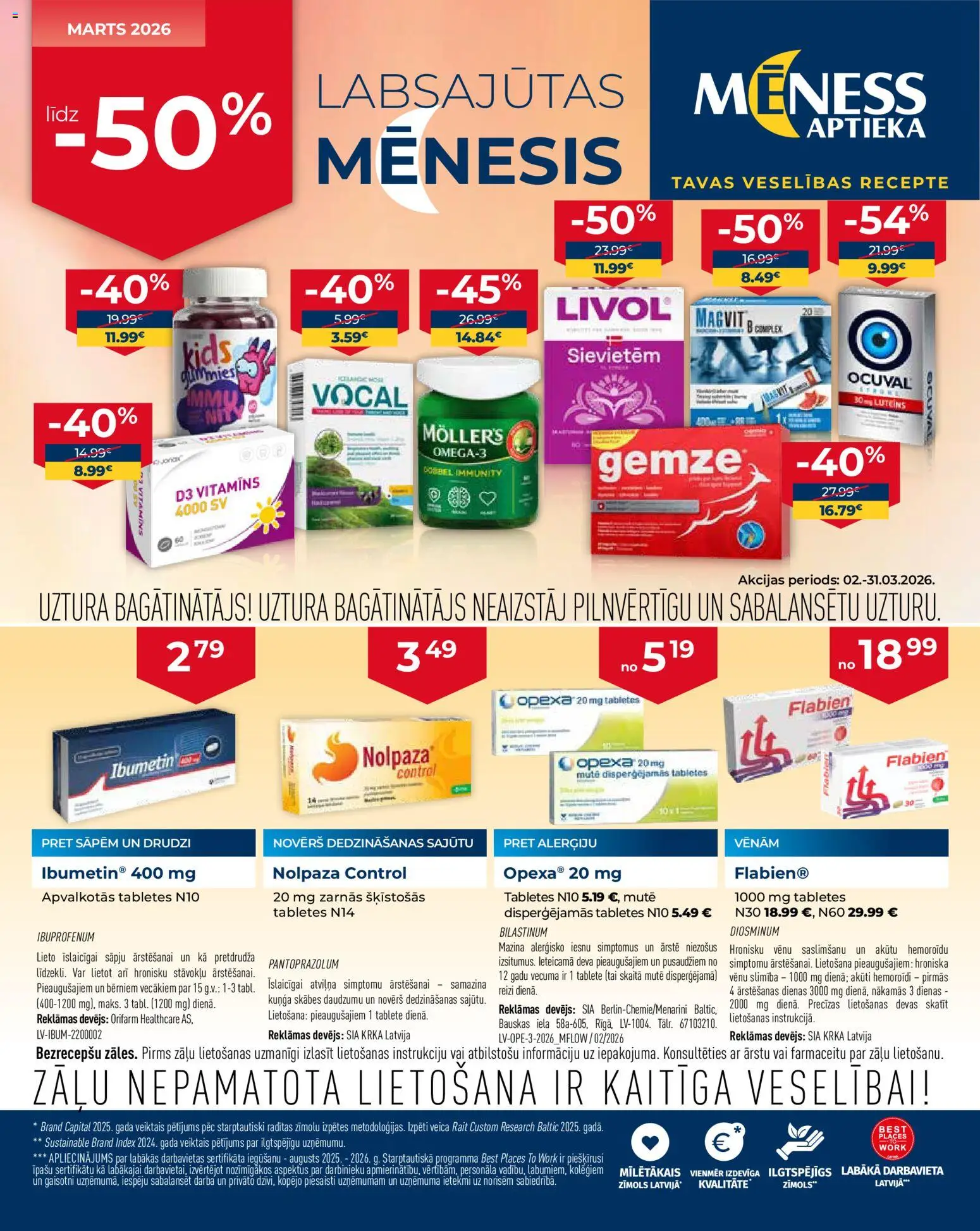 Skatīt Mēness aptieka akciju bukletu, derīgs no 02.03.2026.
