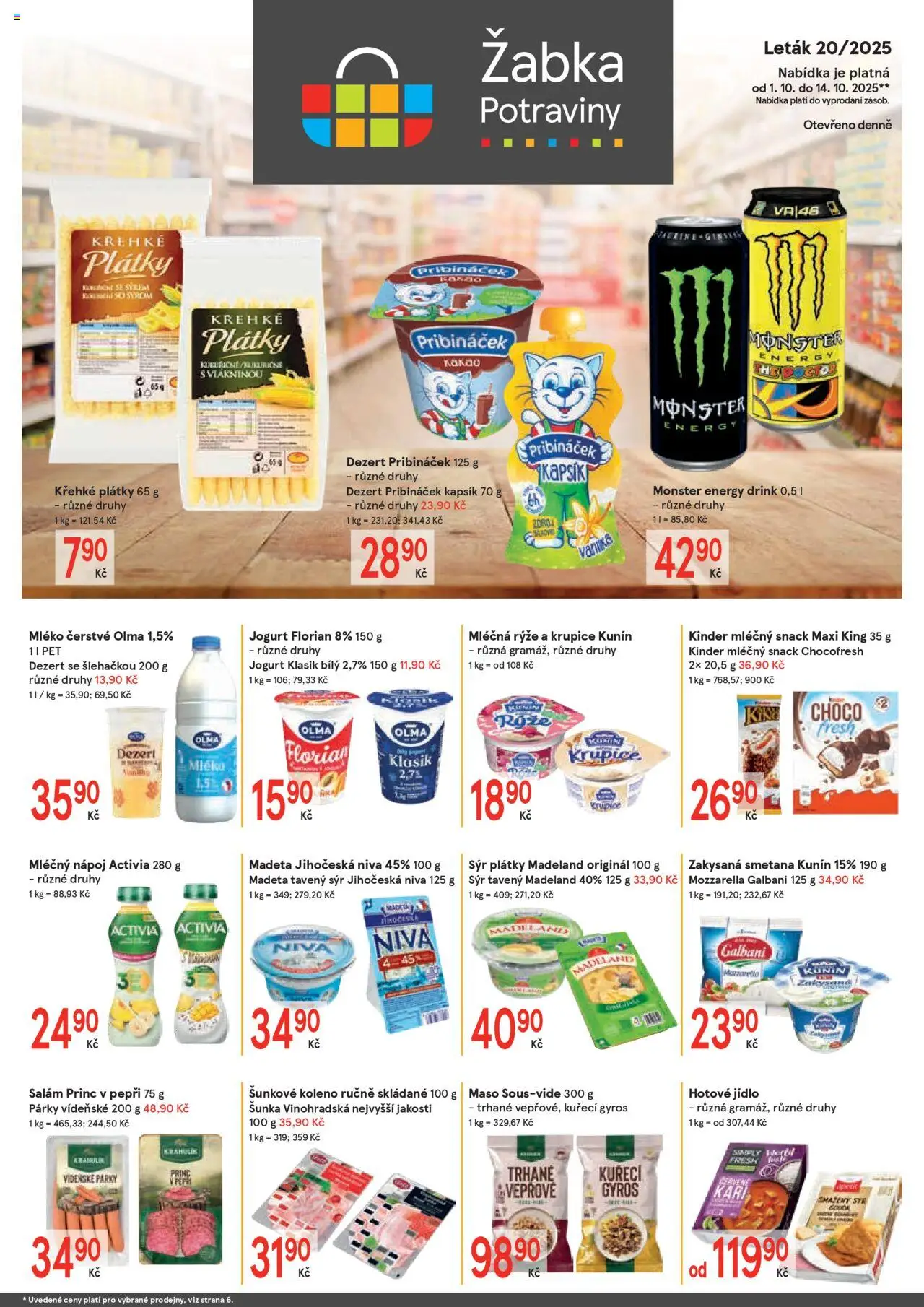  Žabka Leták (01.10.2025 - 14.10.2025) - Potraviny, Mléko, Gyros, Kakao, Šunka, Koleno, Pribináček, Jogurt florian