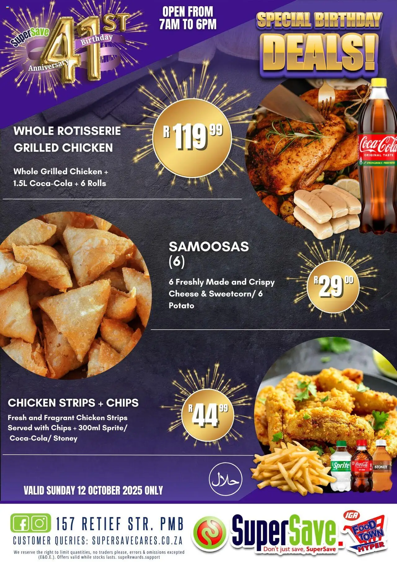 Super Save Sunday Deli Deals from 12/10 - 12/10/2025 > Promotions - Chicken, Cheese, Chips, Sprite, Samoosas, Chicken strips, Stoney