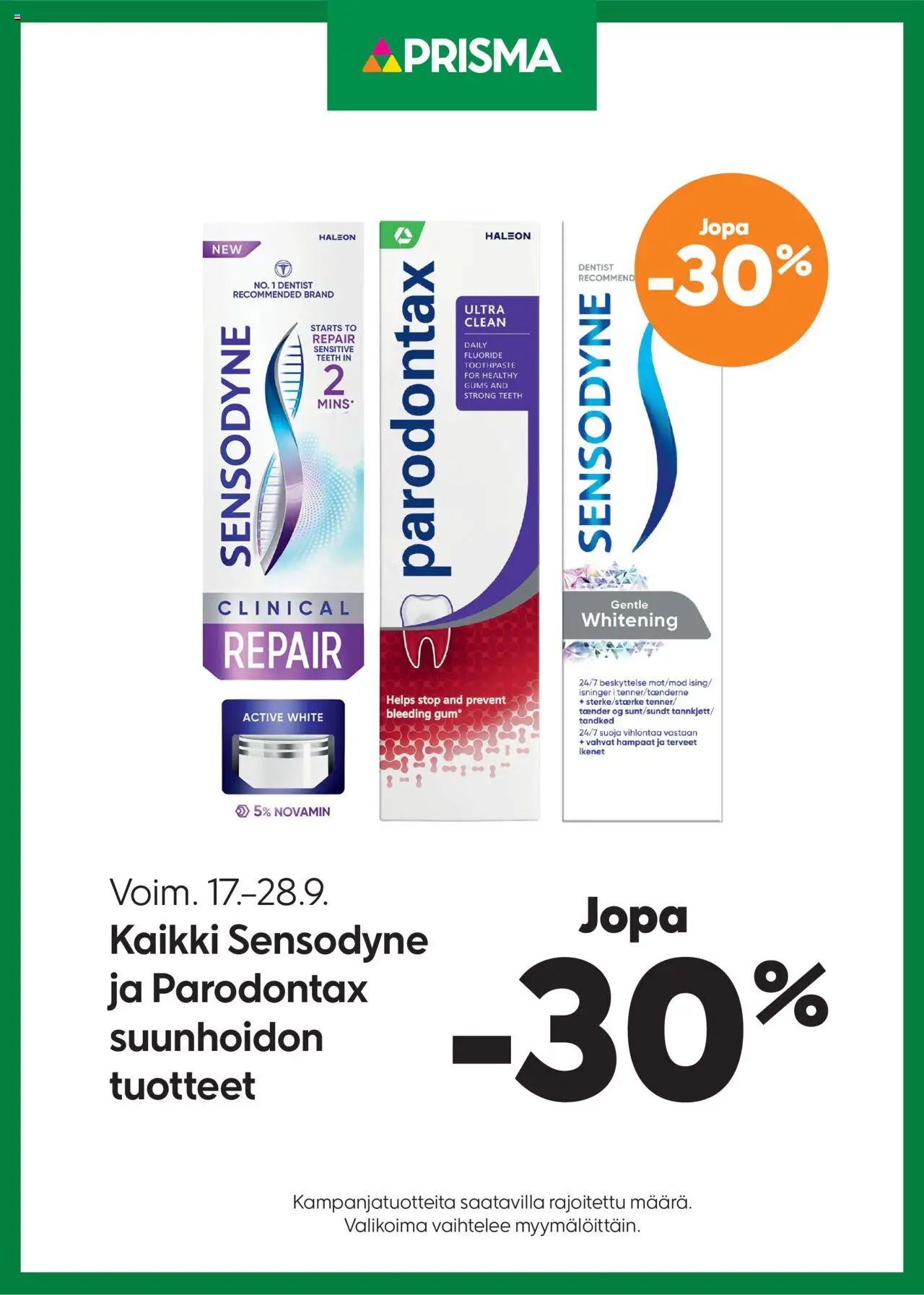 Prisma-kaupan Tarjoukset Sensodyne ja Parodontax voimassa 17/09/2025 - Sivulla 1