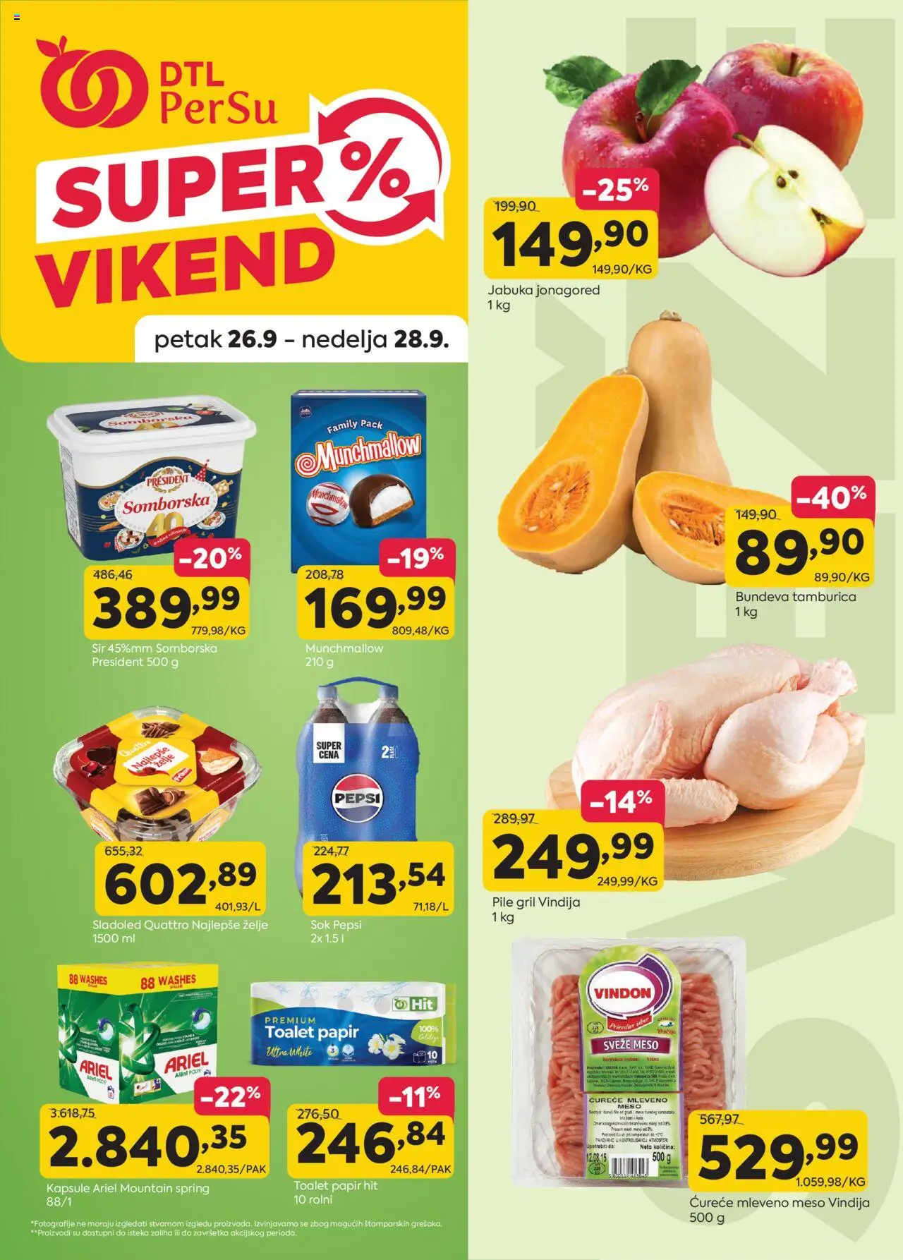 PerSu katalog važi od 26.09.2025 - stranica 1 - Sladoled, Munchmallow, Meso, Sok, Mleveno meso, Toalet papir, Kapsule, Ćureće mleveno meso