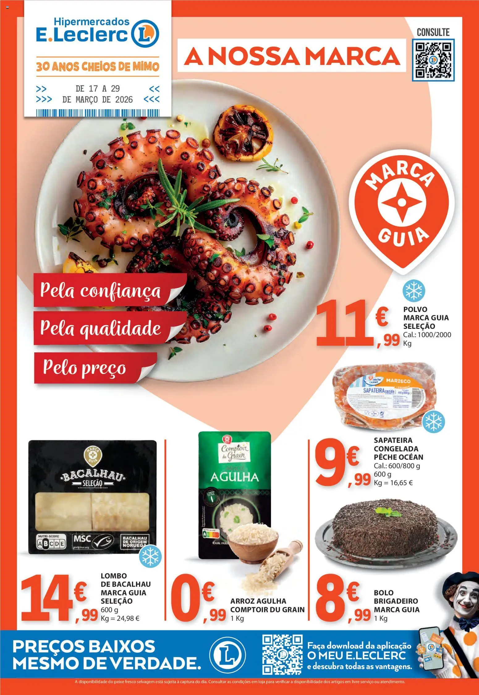 Pré-visualização do folheto da loja E.Leclerc válida a partir de 17/03/2026 - Bacalhau, Sapateira, Bolo, Arroz, Peixe, Polvo, Lombo, Faca