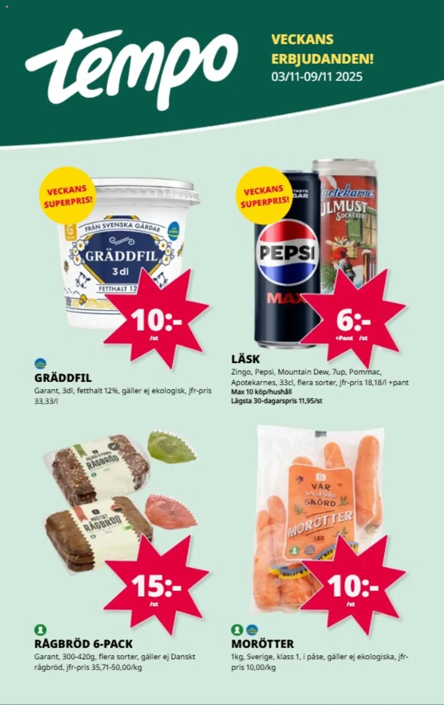 Förhandsgranska reklamblad Aktuella reklamblad Tempo från butik Tempo gäller från 03/11/2025
