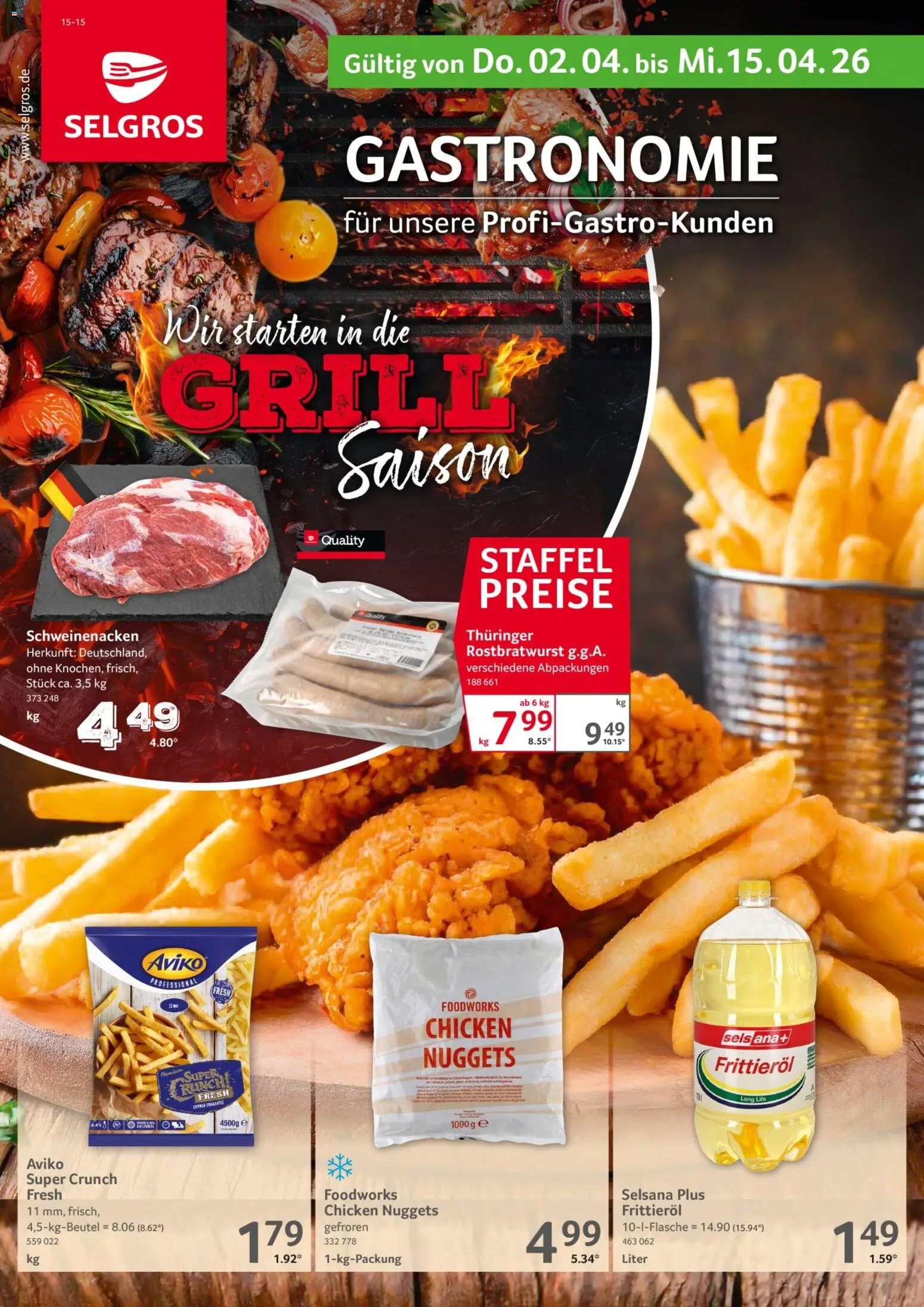 Vorschau von dem Prospekt des Geschäftes Selgros, gültig ab dem 02.04.2026 - Grill, Schweinenacken, Frittieröl