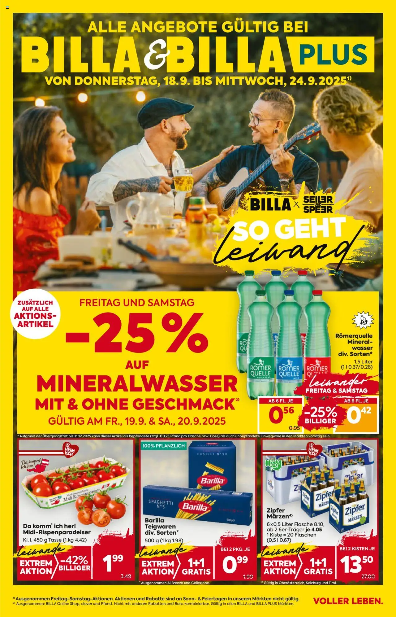  BILLA Flugblatt ab 18.09.2025 vorschau >> Salzburg - Seite 1 - Wasser, Spaghetti, Mineralwasser, Barilla
