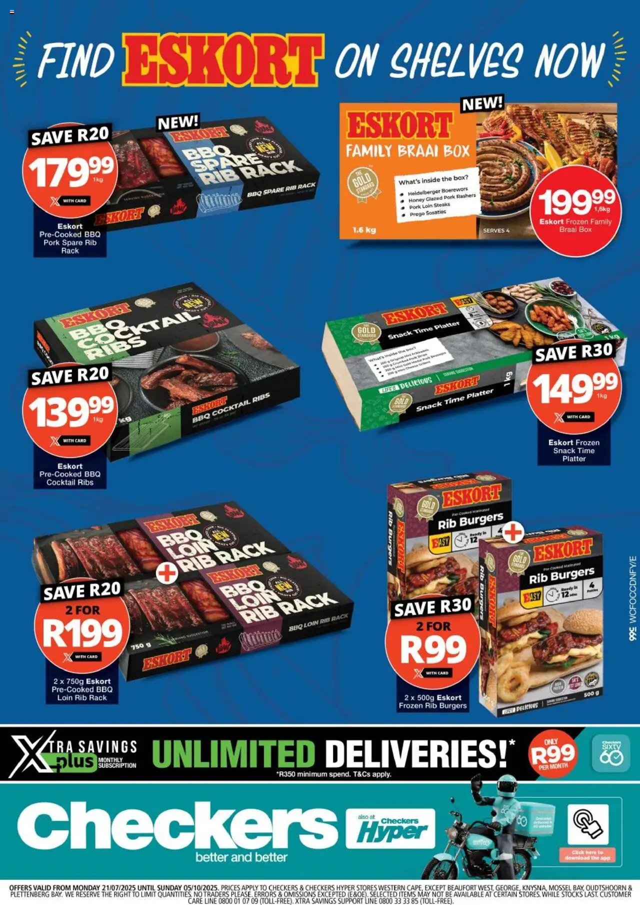 Checkers Western Cape - Eskort Promotion 21/07 - 05/10/2025 >> Catalogue - Platter, Boerewors, Box, Ribs, Cheese, Pork, Burgers