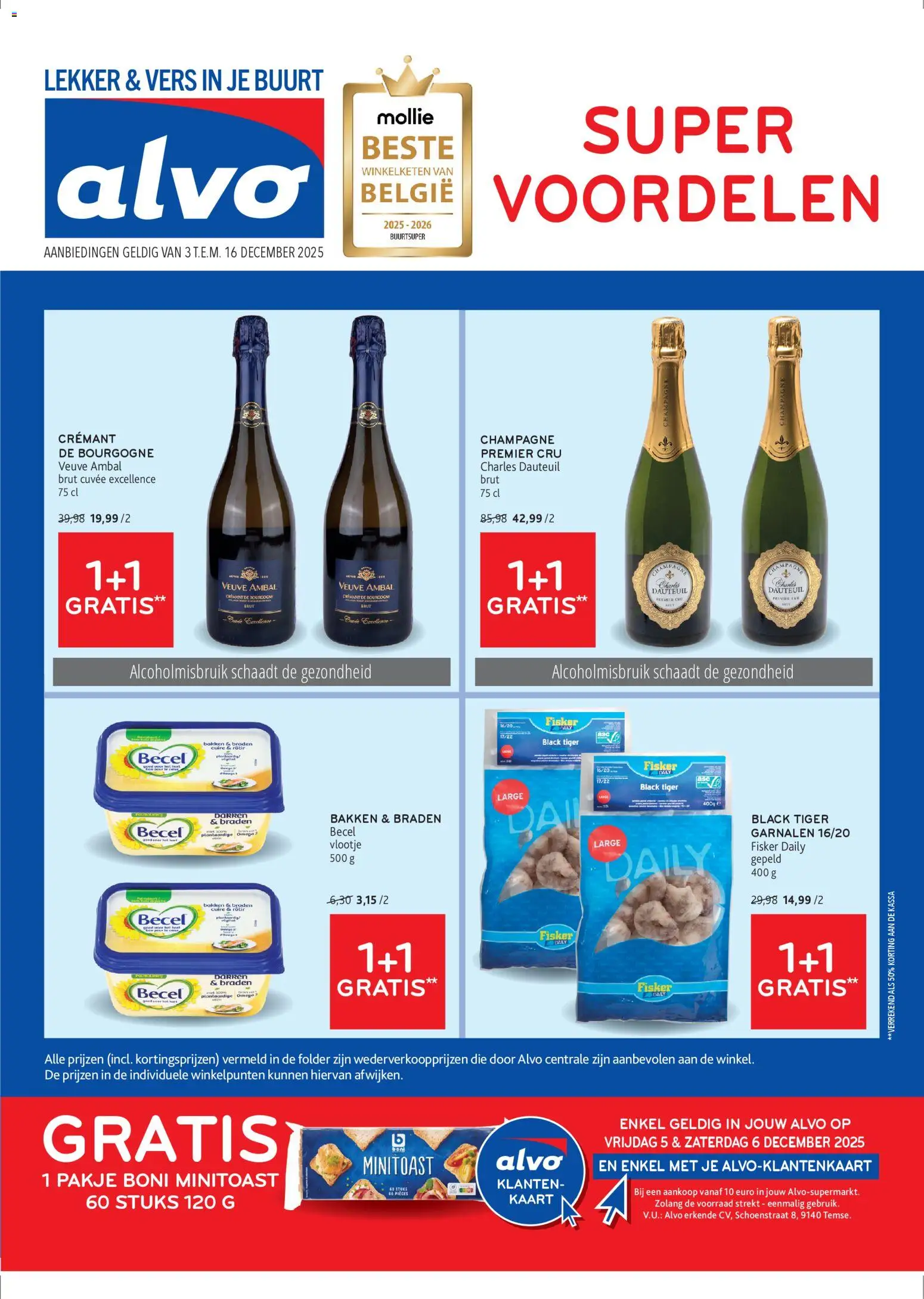 Voorbeeld van Folder van winkel Alvo geldig vanaf 03/12/2025 - Champagne, Omega, Kaart, Garnalen