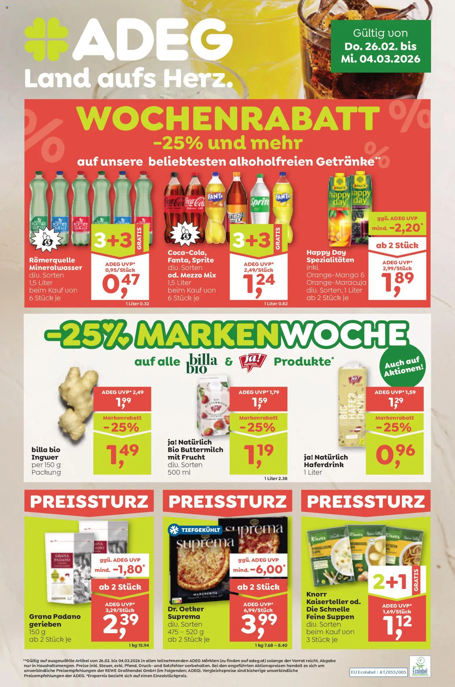 Vorschau der Angebote: ADEG Flugblatt gültig ab 26.02.2026 - Mineralwasser, Fanta