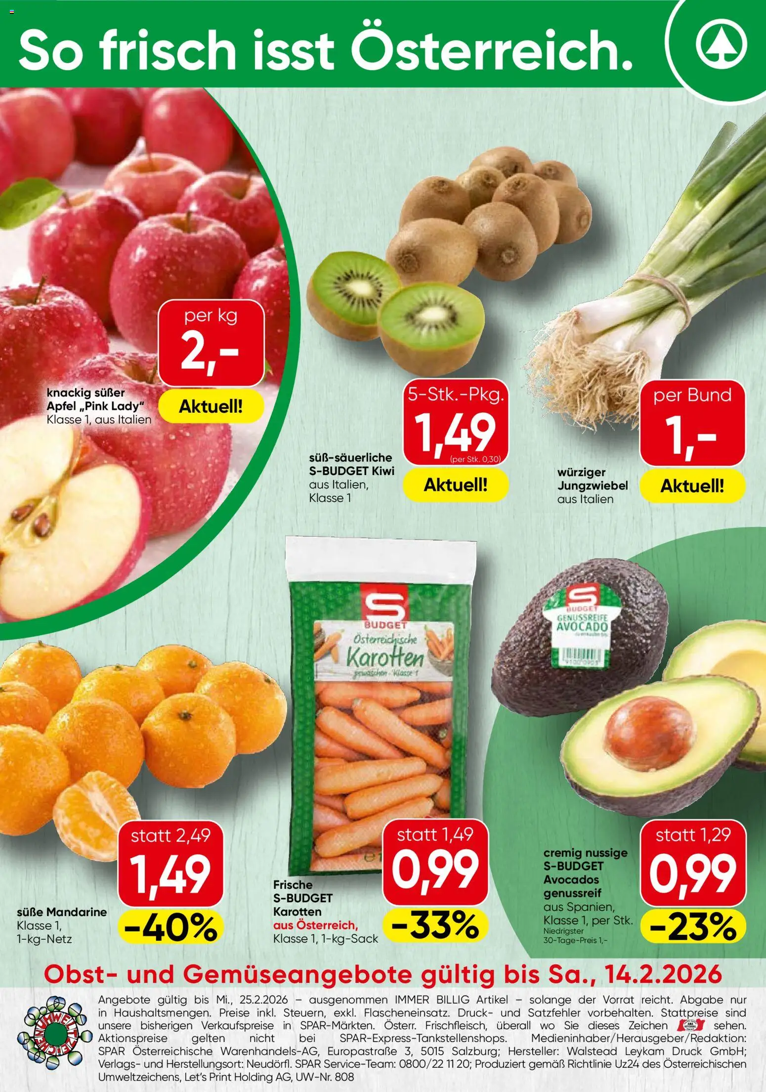 Vorschau der Angebote: Spar Tirol Obst & Gemüse gültig ab 09.02.2026
