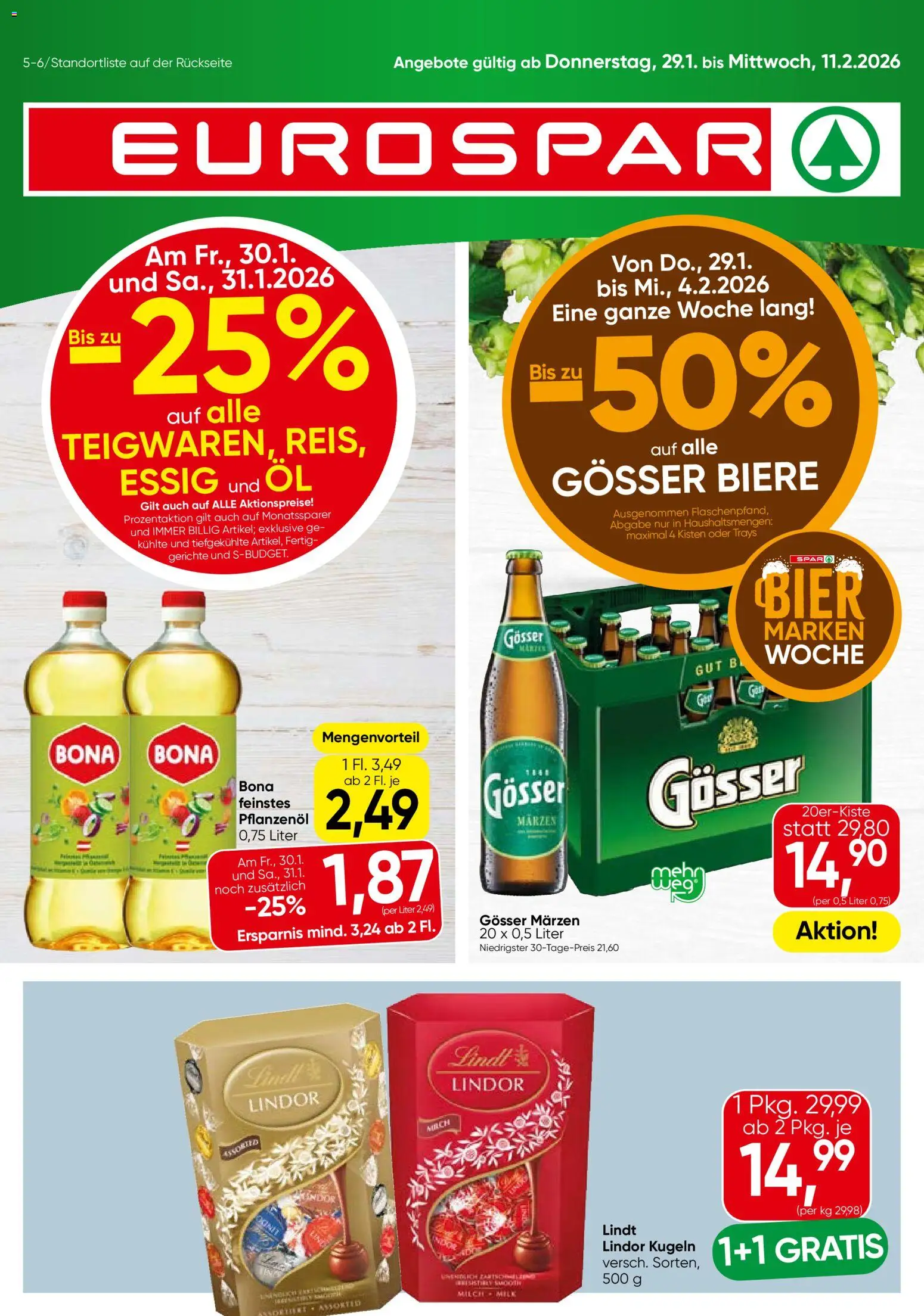 Vorschau der Angebote: Eurospar Tirol gültig ab 29.01.2026 - Bier, Milch, Öl