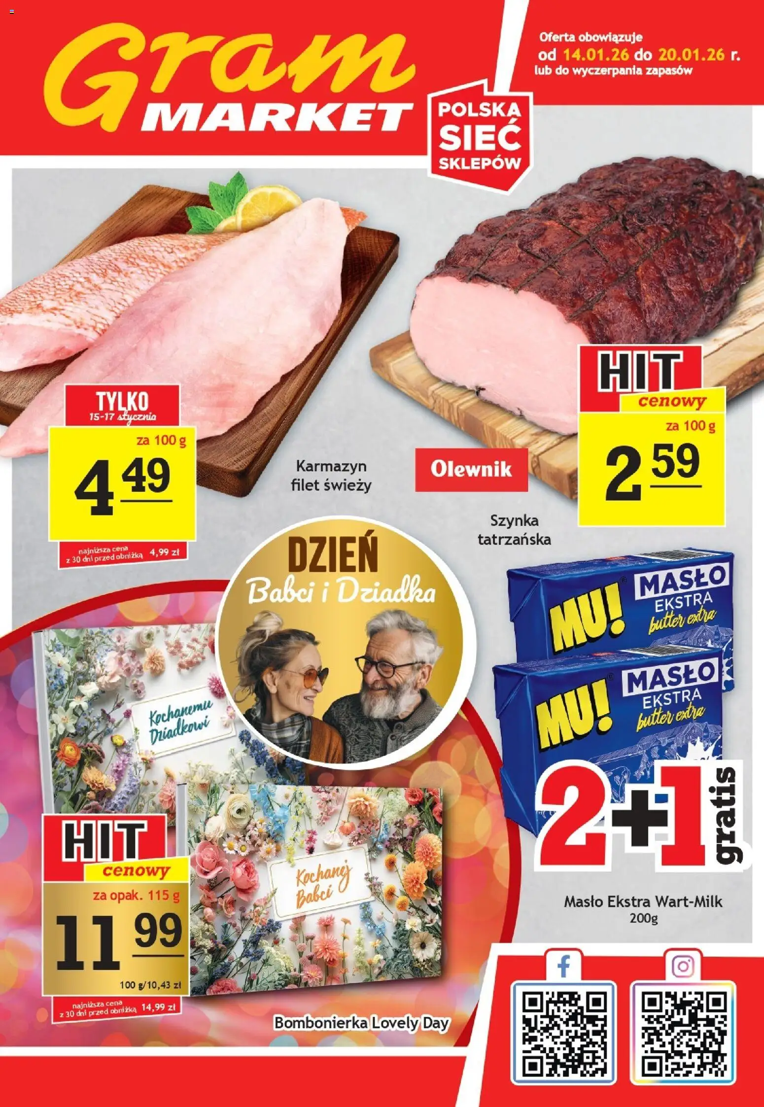 Pogląd gazetki "Gazetka" ze sklepu Gram Market ważnej od 14.01.2026 - Masło, Bombonierka, Szynka, Filet