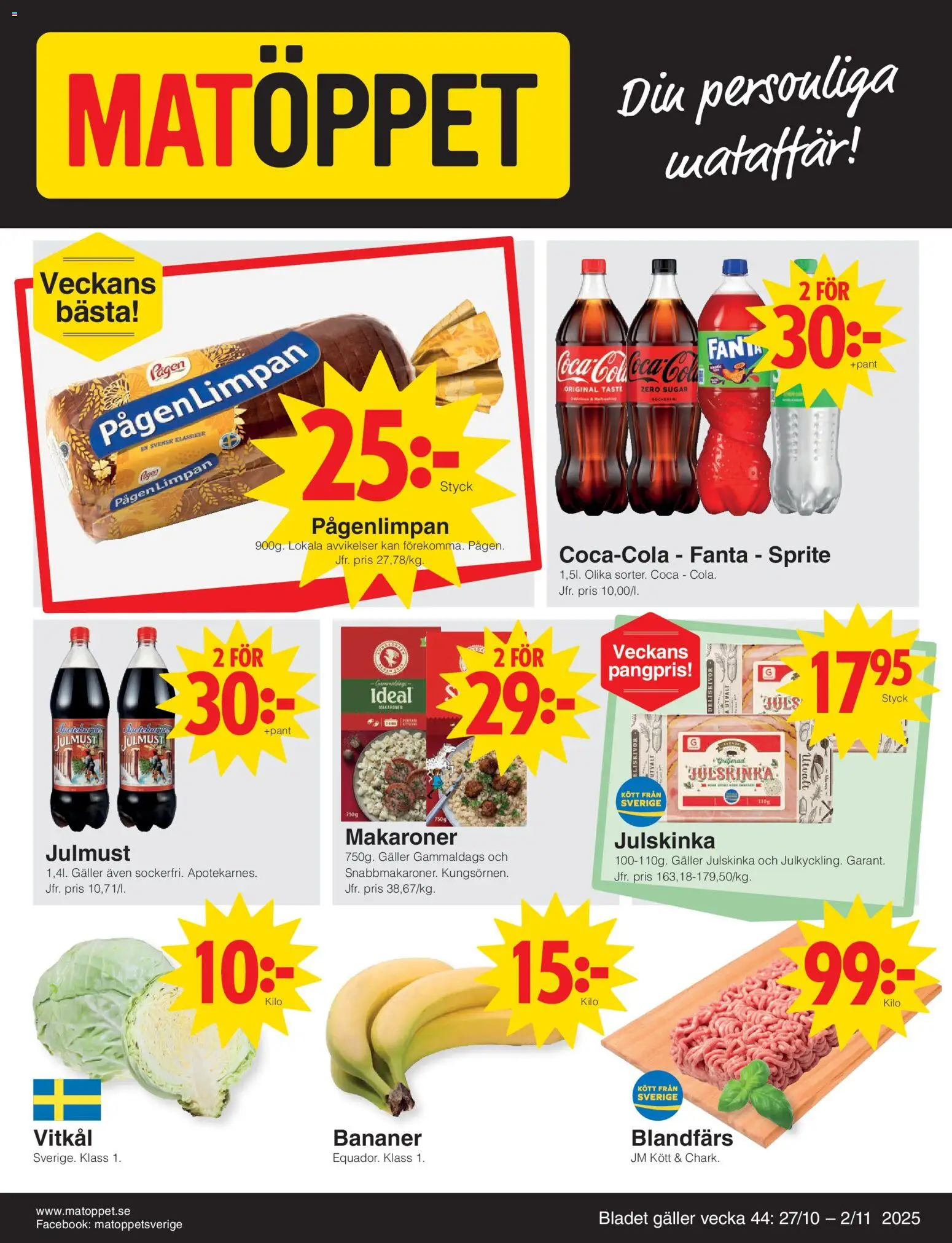 Aktuella reklamblad Matöppet är giltig 27/10 2025 > Veckans Erbjudanden gäller från 27/10/2025 till 02/11/2025 sidnummer 1