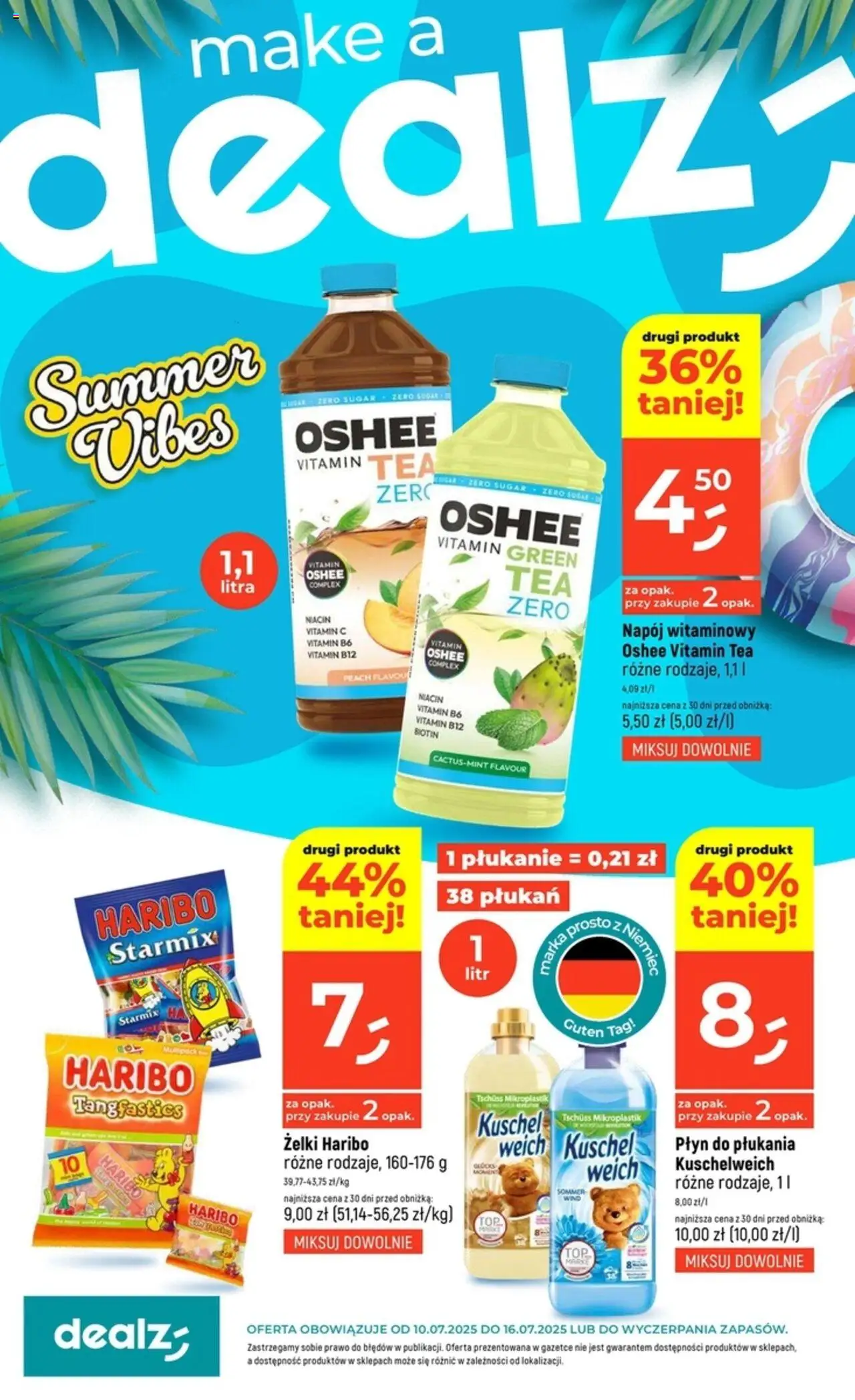 Dealz Gazetka od 10.07.2025 - Nowa Gazetka - Numer strony 1 - Oshee, Żelki, Płyn do płukania, Żelki haribo