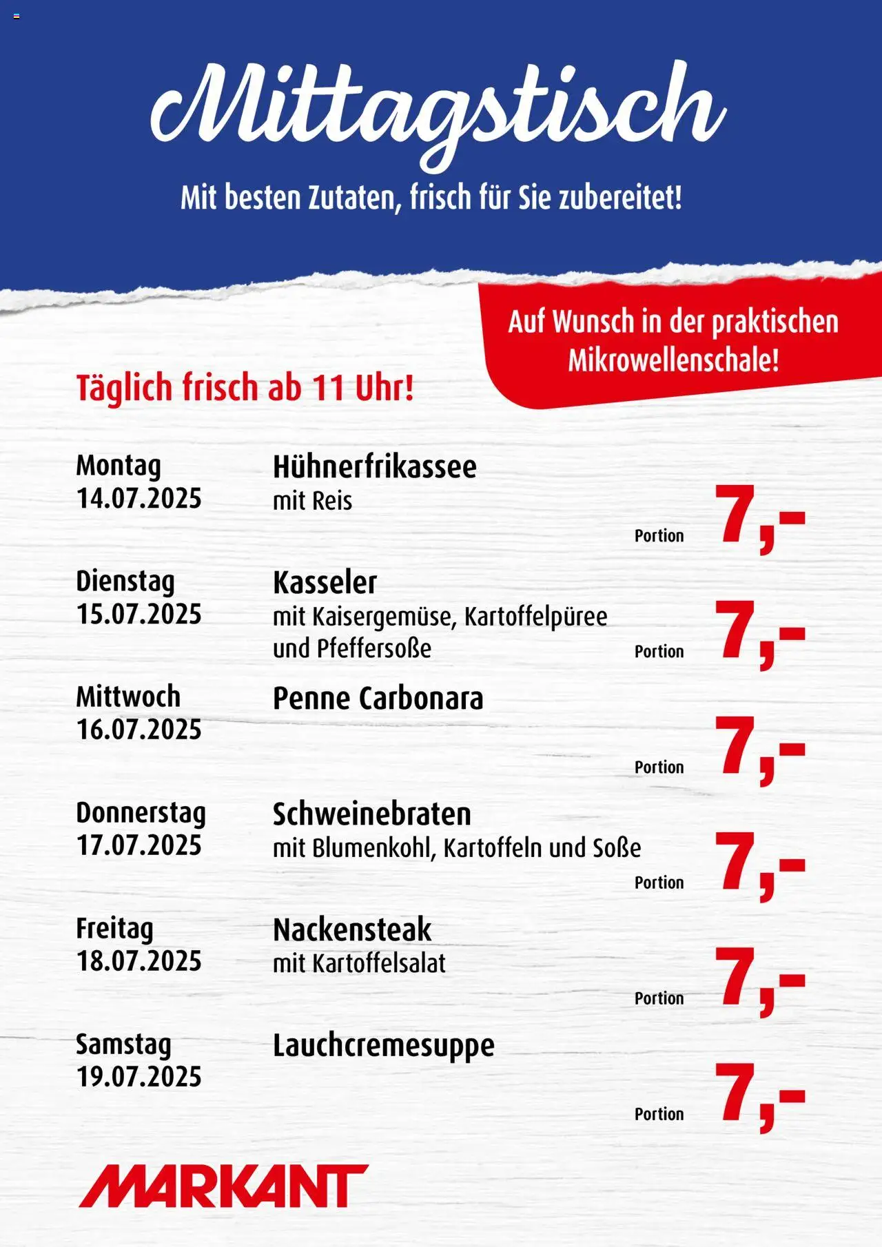 Markant Mittagstisch (vom 14.07.2025 - 19.07.2025)