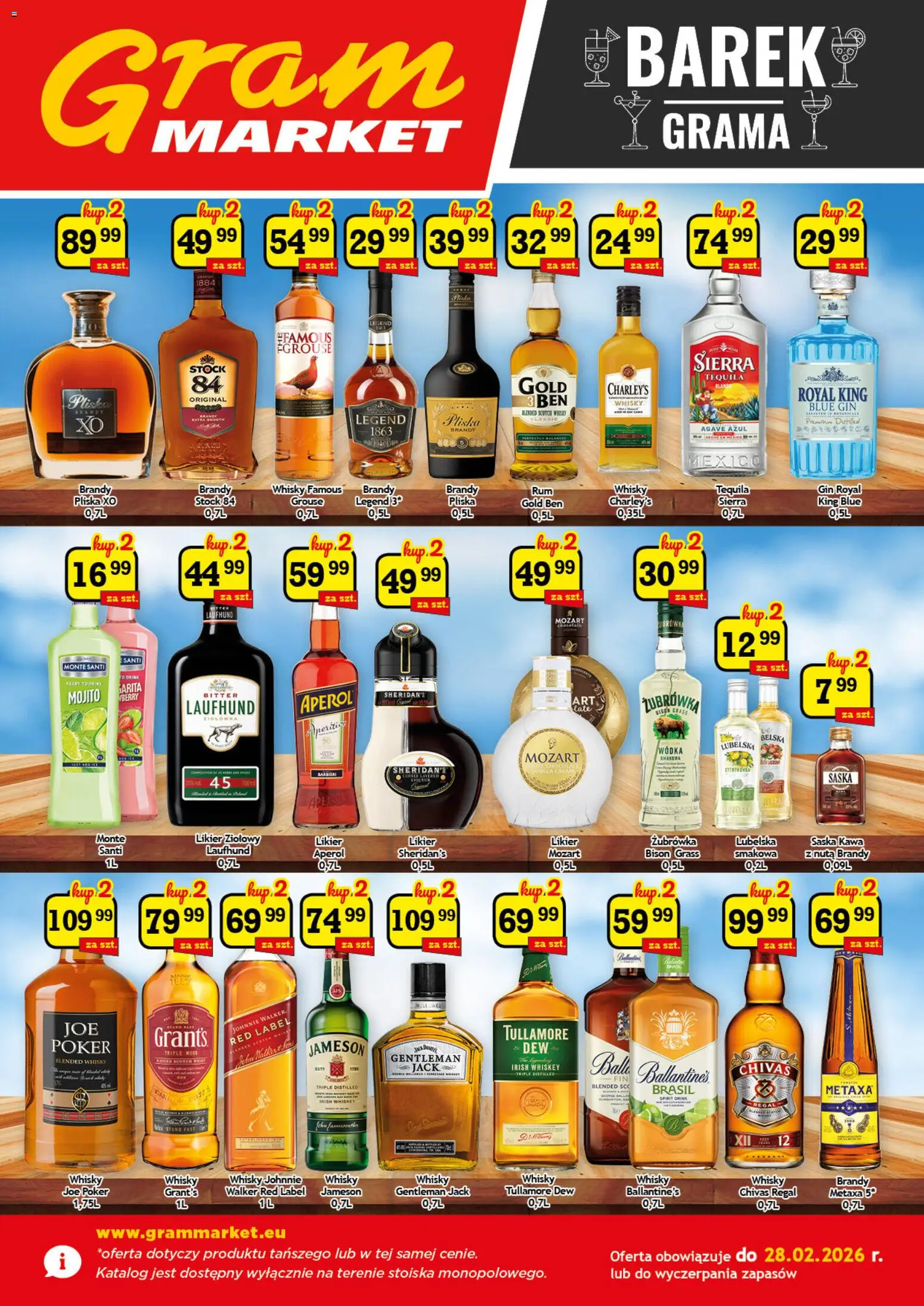 Pogląd gazetki "Barek" ze sklepu Gram Market ważnej od 02.02.2026 - Kawa, Whisky, Mojito, Jameson, Brandy Pliska, Brandy Pliska XO, Likier ziołowy, Blue gin