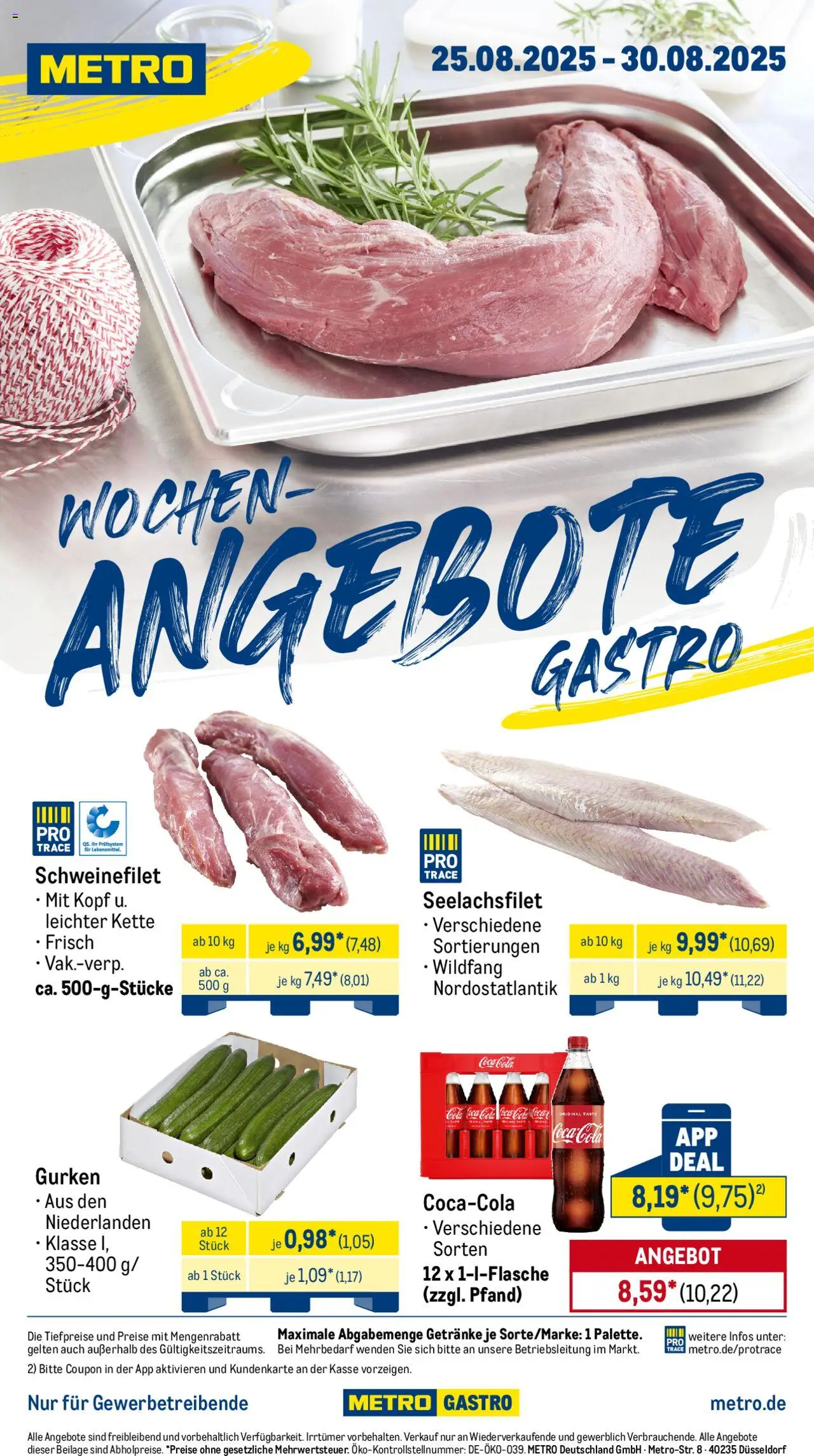 Metro Prospekt ab 25.08.2025 - Wochen-Angebote Gastro - Coca cola, Cola, Gurken, Schweinefilet