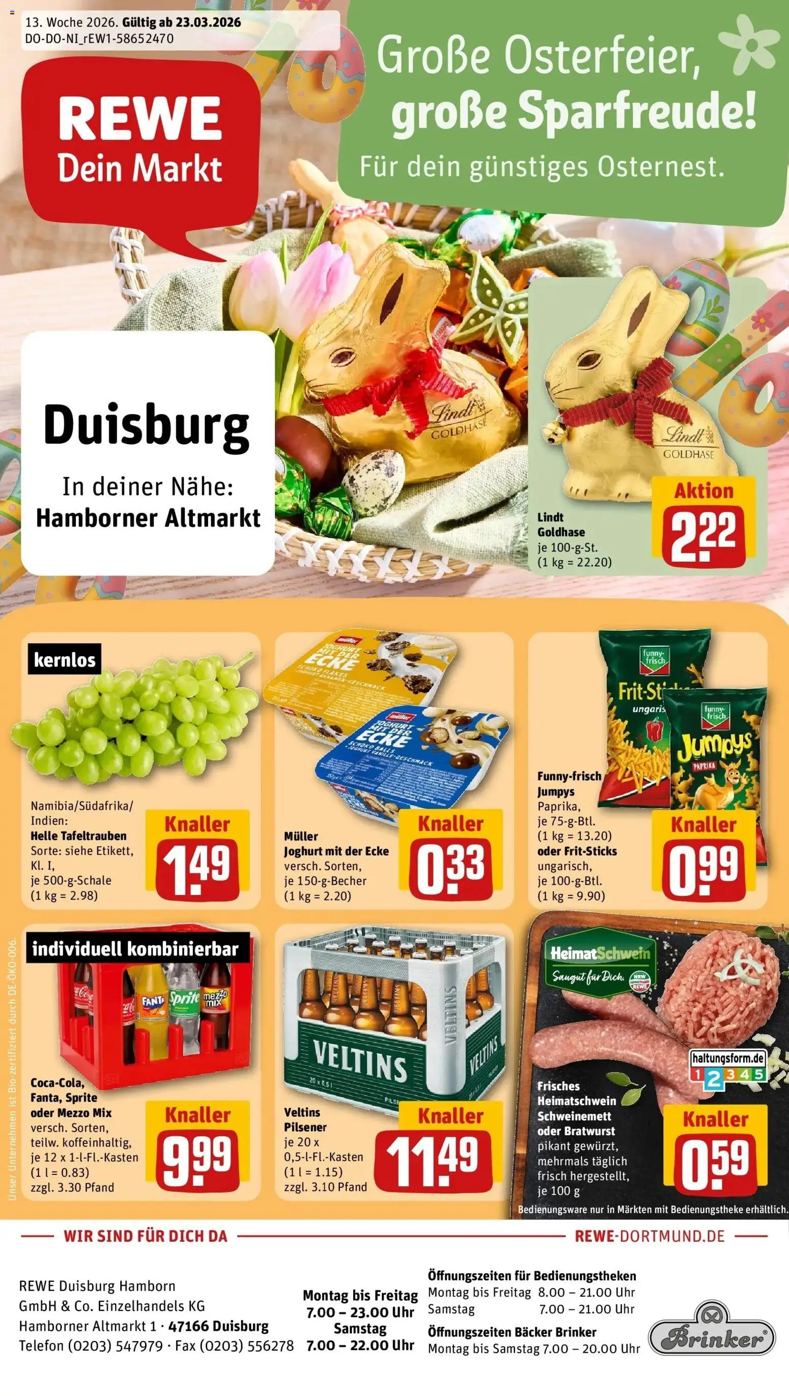 Vorschau von dem Prospekt des Geschäftes Rewe, gültig ab dem 23.03.2026 - Chips, Telefon, Lindt, Bratwurst, Fanta, Funny frisch, Sprite, Mezzo mix