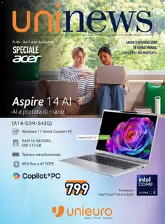 Anteprima dell'opuscolo Unieuro volantino Acer dal negozio Unieuro valido da 03/04/2026