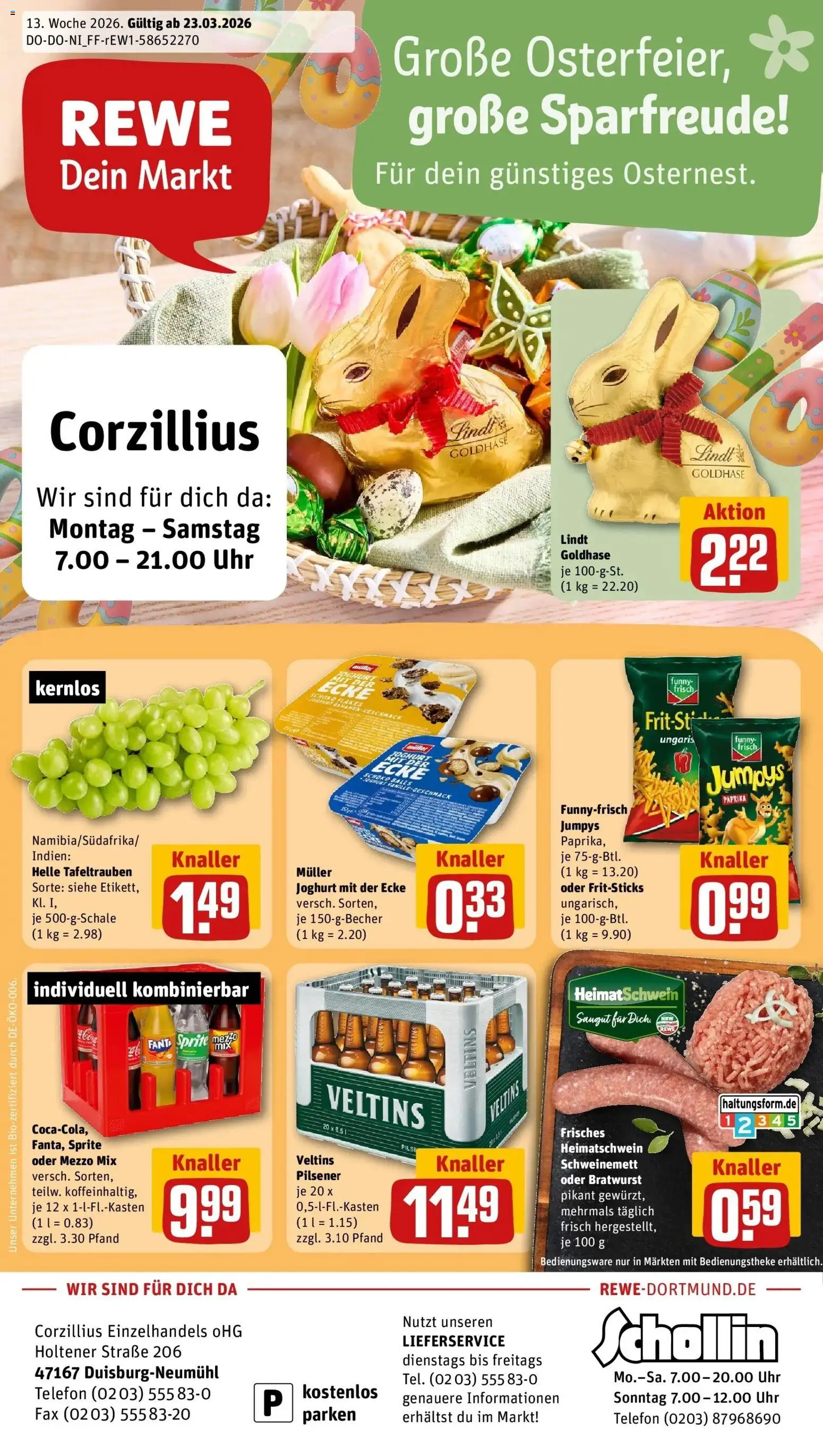 Vorschau von dem Prospekt des Geschäftes Rewe, gültig ab dem 23.03.2026 - Uhr, Telefon, Joghurt, Bratwurst, Paprika, Veltins, Mezzo mix, Oder mezzo mix