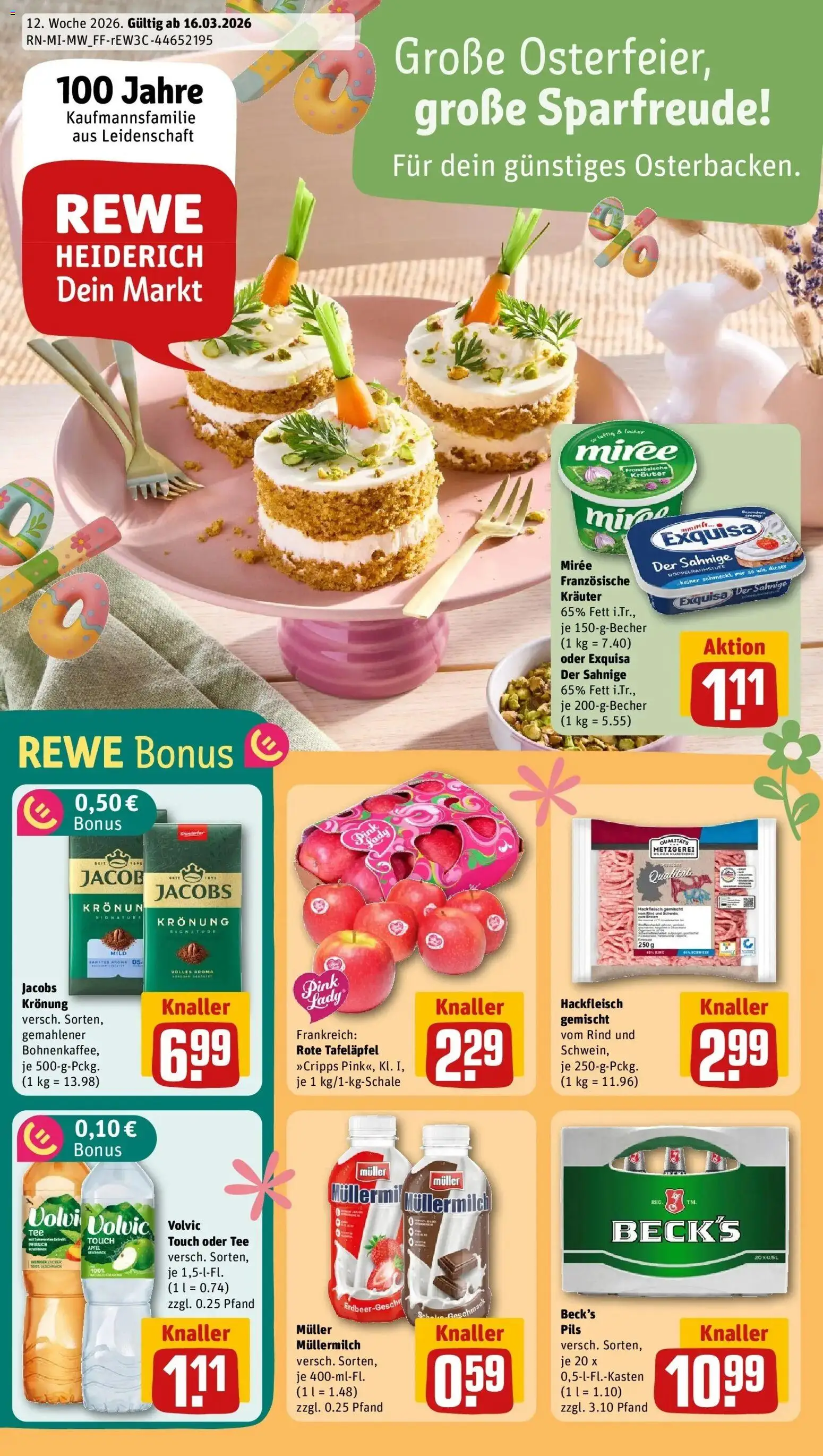 Vorschau von dem Prospekt des Geschäftes Rewe, gültig ab dem 15.03.2026 - Äpfel, Tee, Pfirsich, Müllermilch, Volvic, Exquisa, Volvic touch, Muller mullermilch