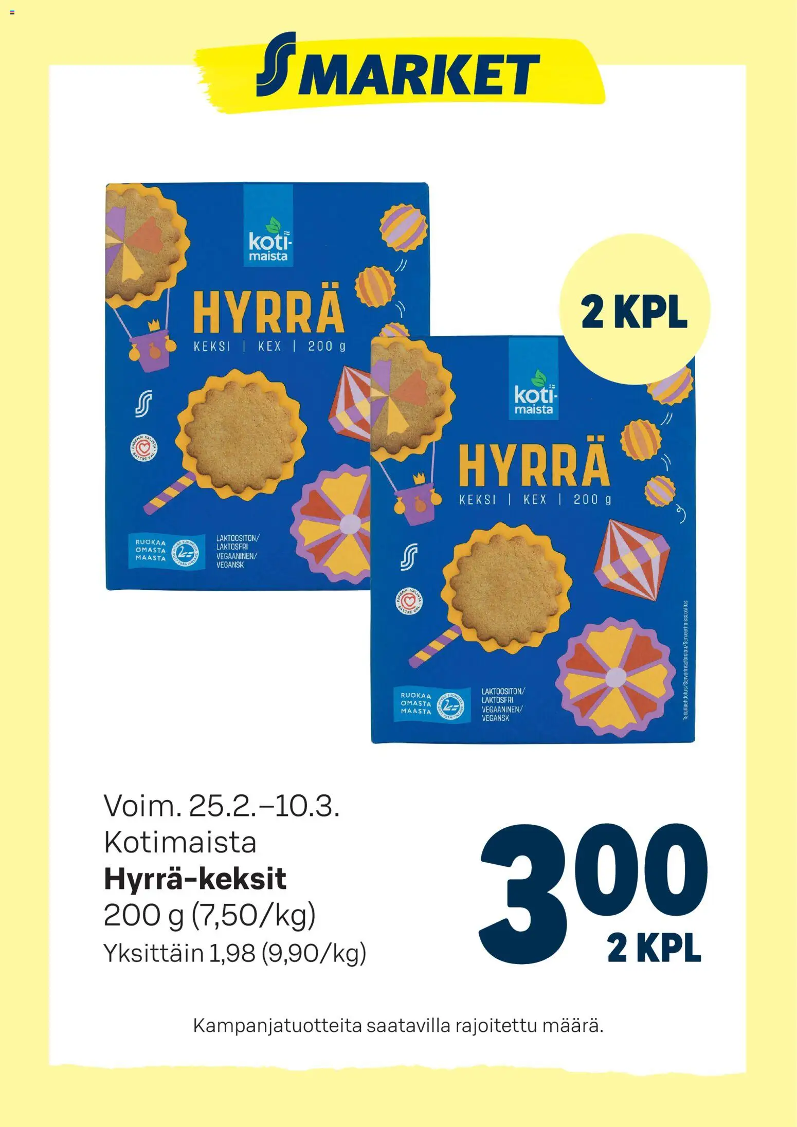 Kaupan S-market Tarjoukset Kotimaista Hyrrä-keksit esikatselu, voimassa 25/02/2026