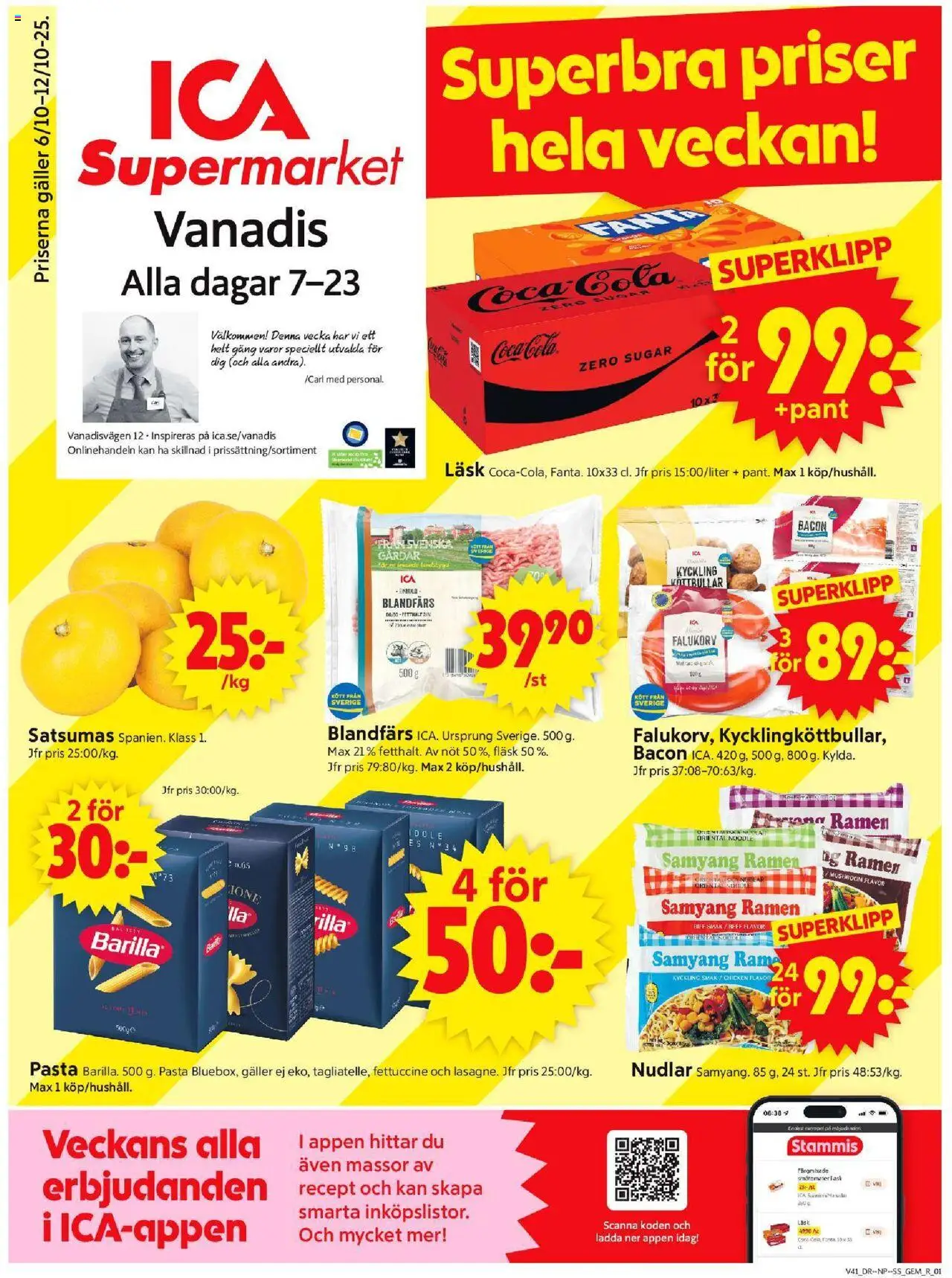 Förhandsgranska reklamblad Stockholm från butik ICA Supermarket gäller från 06/10/2025 - Köttbullar, Kött, Gem, Bacon, Galler, Fläsk, Blandfärs, Kyckling
