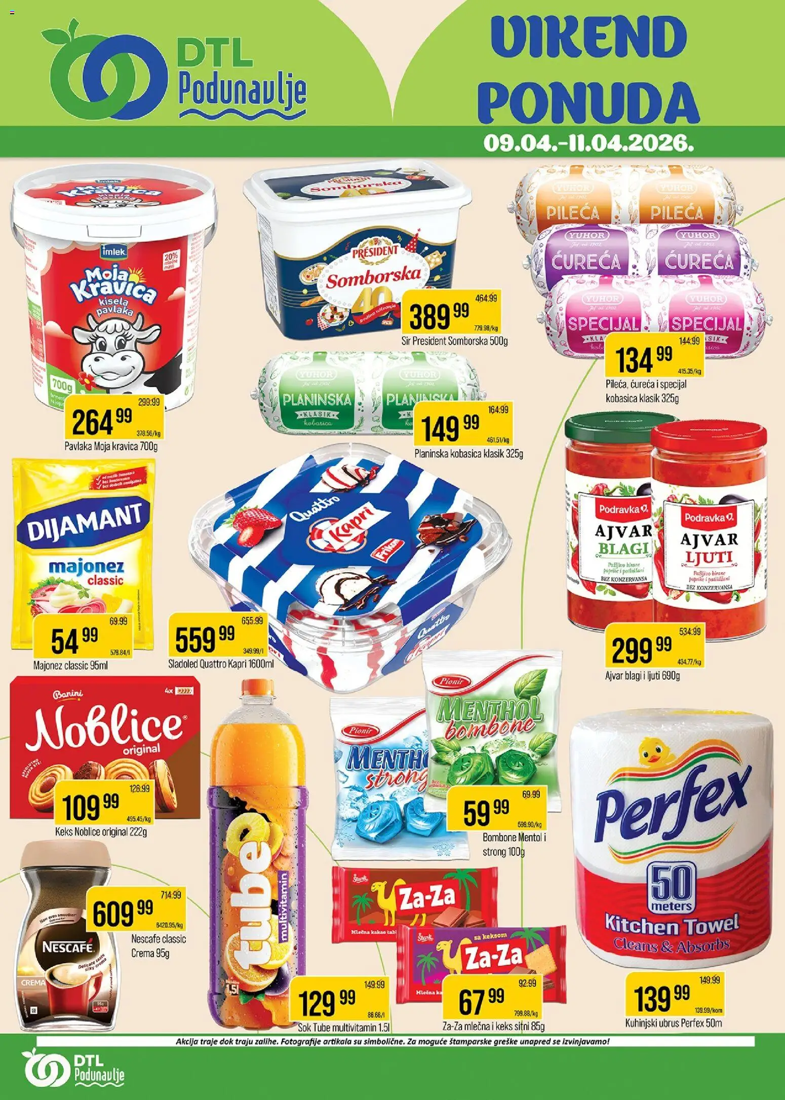 Pregled Podunavlje kataloga - važi od 09.04.2026 - Sladoled, Nescafé, Bombone, Moja kravica, Podravka, Sok, Multivitamin, Noblice