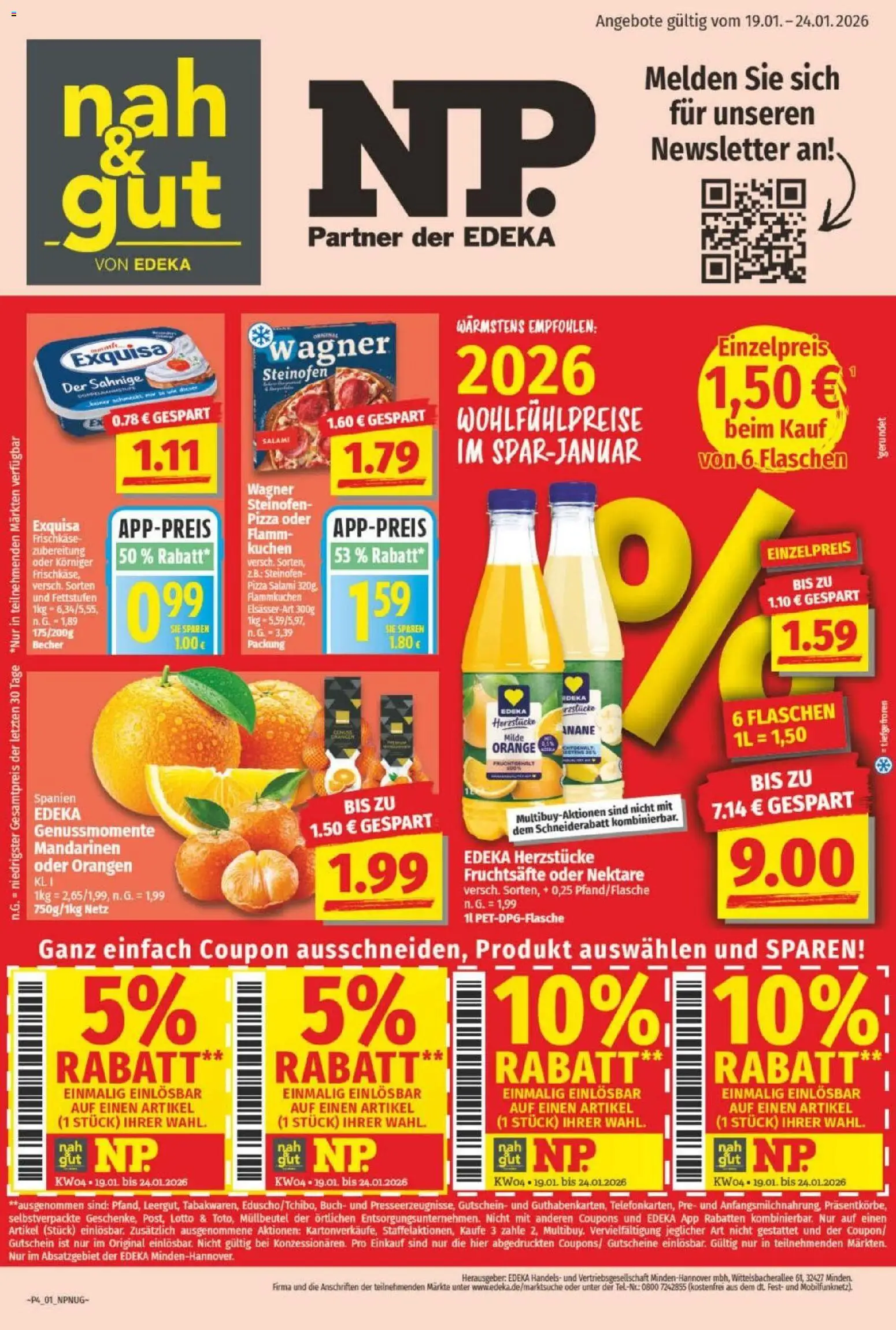 Vorschau von dem Prospekt des Geschäftes NP Discount, gültig ab dem 18.01.2026 - Pizza, Kuchen, Salami, Mandarinen, Orangen, Exquisa, Frischkase