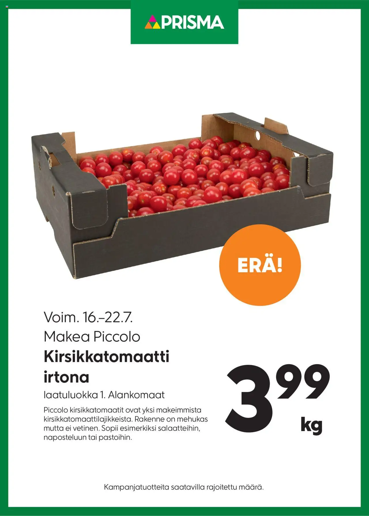 Prisma-kaupan Tarjoukset kirsikkatomaatit voimassa 16/07/2025 - Sivulla 1