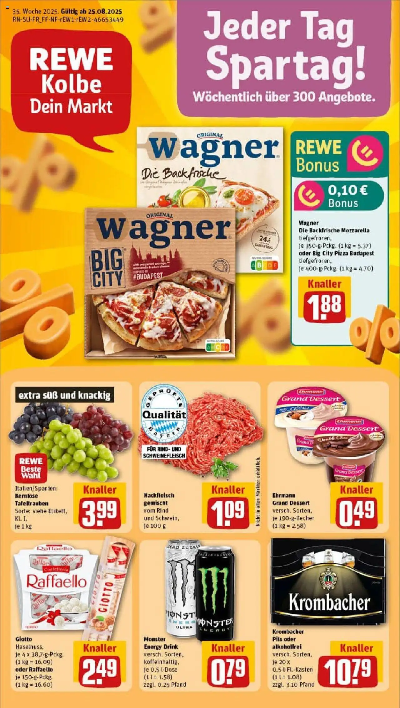 REWE Prospekt ab 24.08.2025 nächste Woche - Prospekt Altenkunstadt - Pizza, Monster, Mozzarella, Hackfleisch, Raffaello, Energy, Schweinefleisch, Ehrmann grand dessert