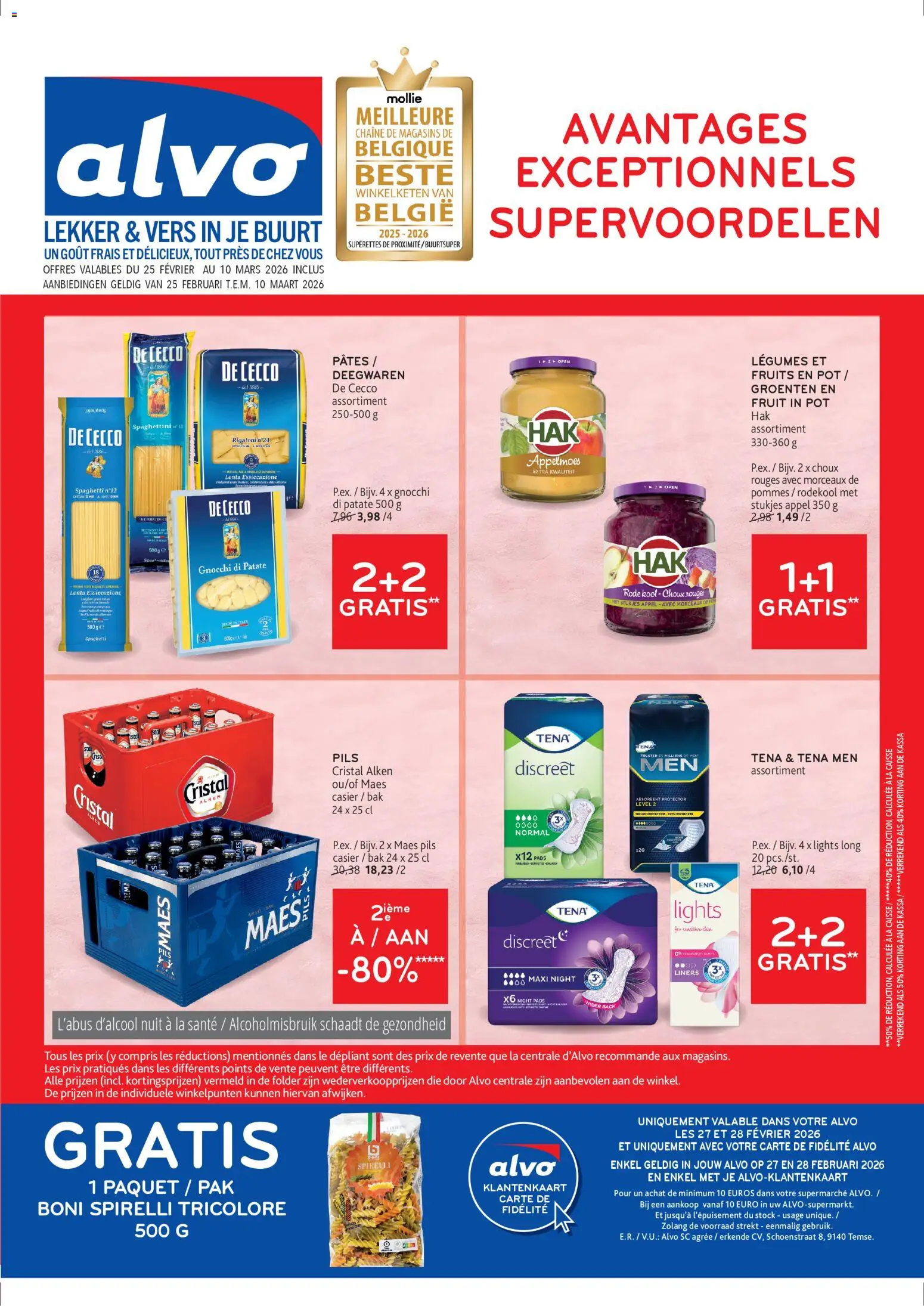Voorbeeld van Publicité van winkel Alvo geldig vanaf 25/02/2026 - La, Appel, Gnocchi, Mars, Pot, Gel, Appelmoes, Kool