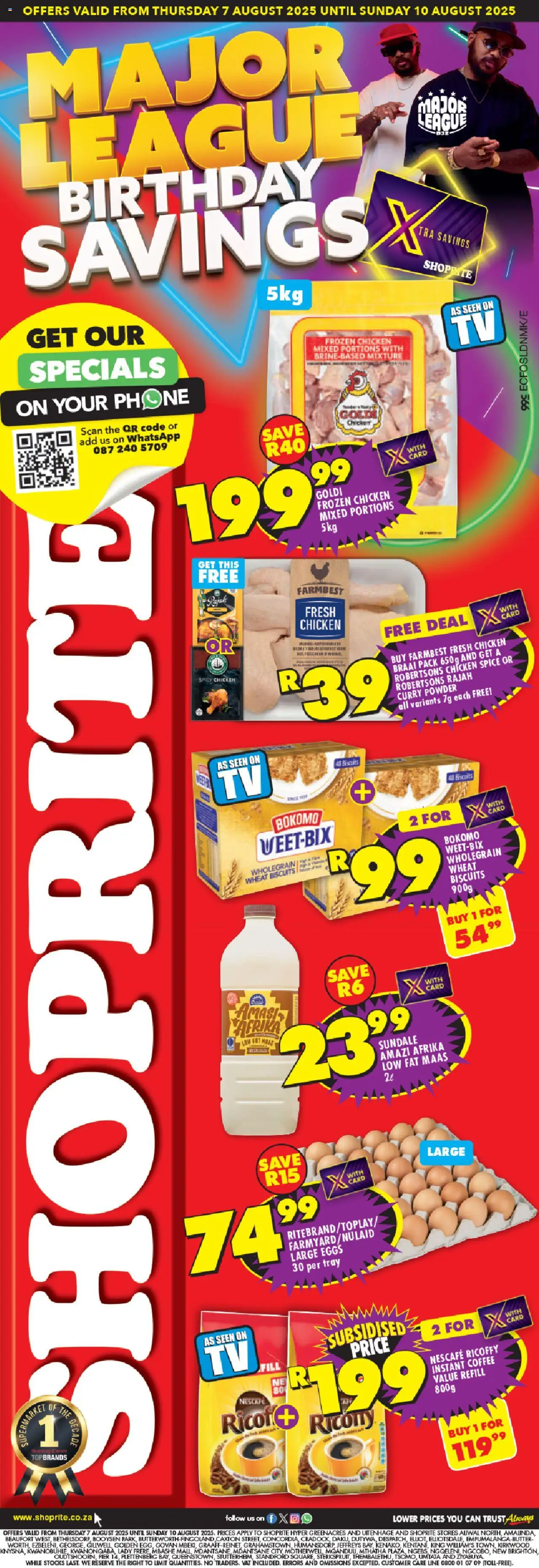 Shoprite Eastern Cape - Major League Deals Exclusive 07/08 - 10/08/2025 >> Catalogue - Coffee, Chicken, Eggs, Biscuits, Tray, Powder, Curry powder, Instant coffee