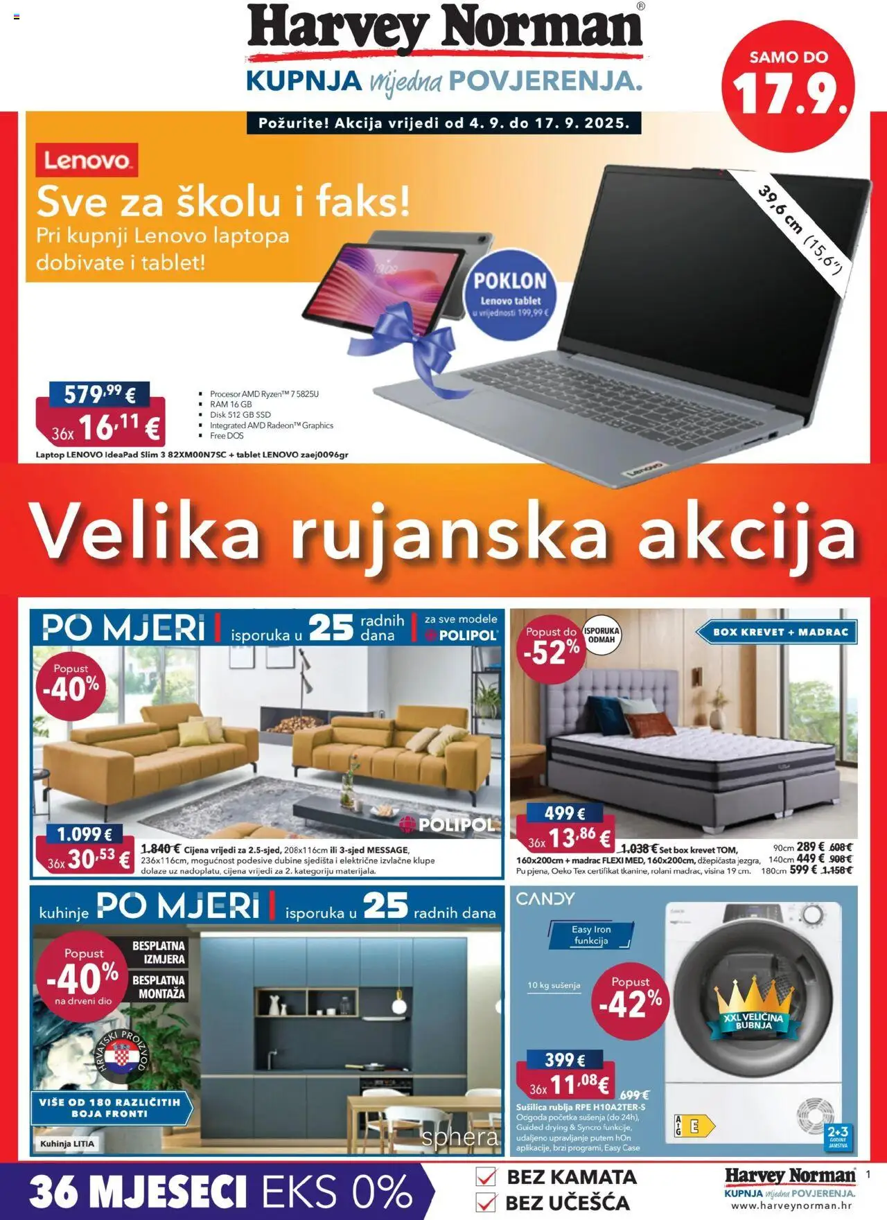 Harvey Norman aktualni Katalog vrijedi od 04.09.2025 - tjedna akcija broj stranice 1 - Disk, Sušilica rublja, Tablet, Kuhinja, Krevet, Faks, Čaše, Sušilica