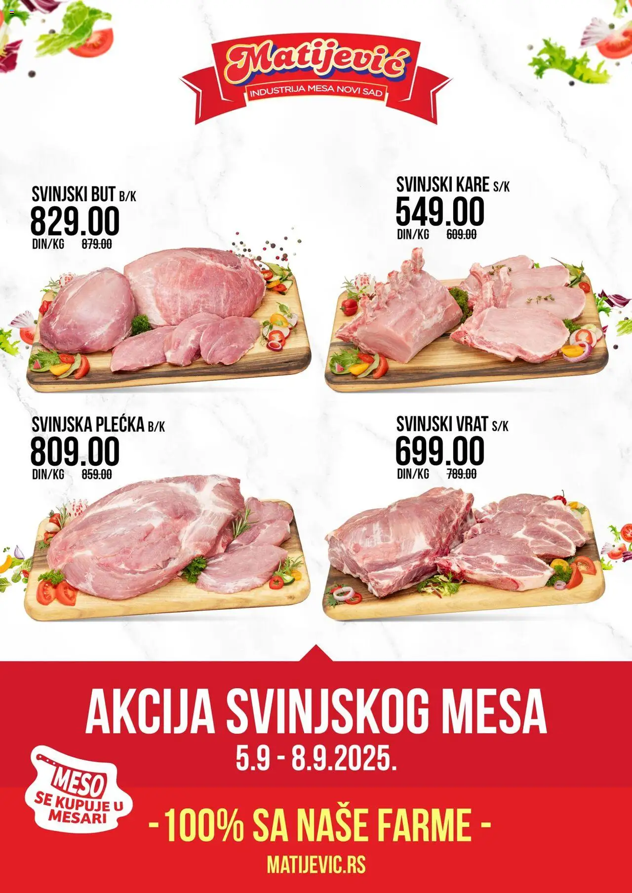 Matijevic katalog važi od 05.09.2025 - stranica 1 - Meso, Svinjski vrat, Svinjski kare, Svinjski but, Vrat, Svinjska plećka