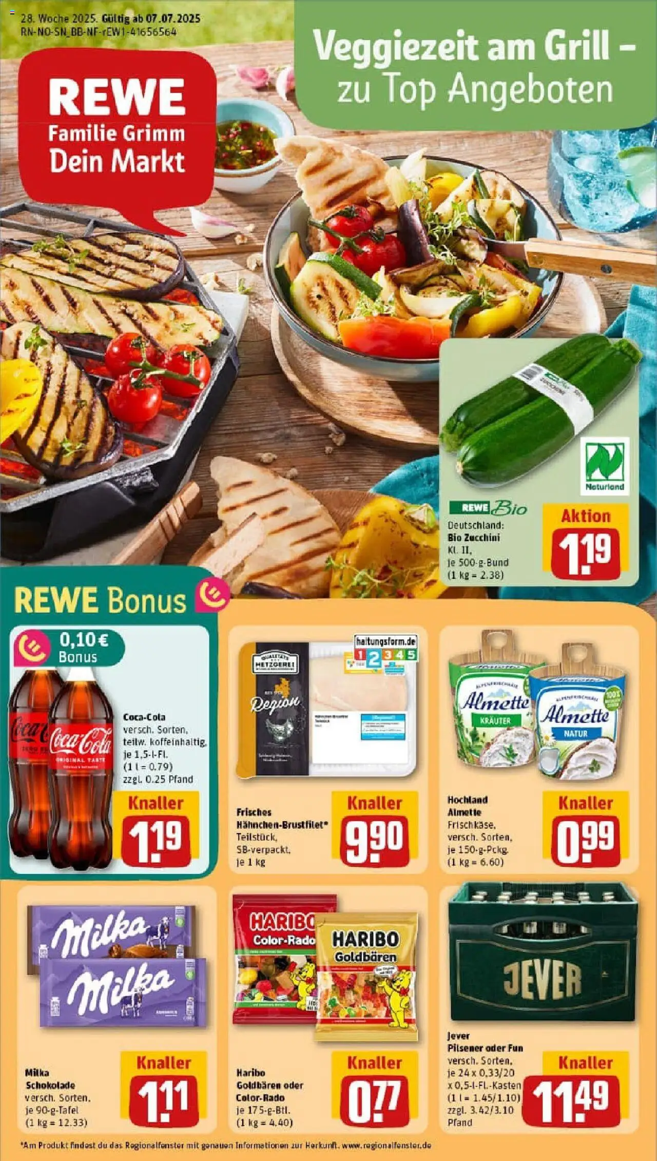 REWE Prospekt ab 06.07.2025 nächste Woche - Prospekt Staufenberg/Landwehrhagen - Coca cola, Haribo, Zucchini, Cola, Top, Milka schokolade, Jever, Milka