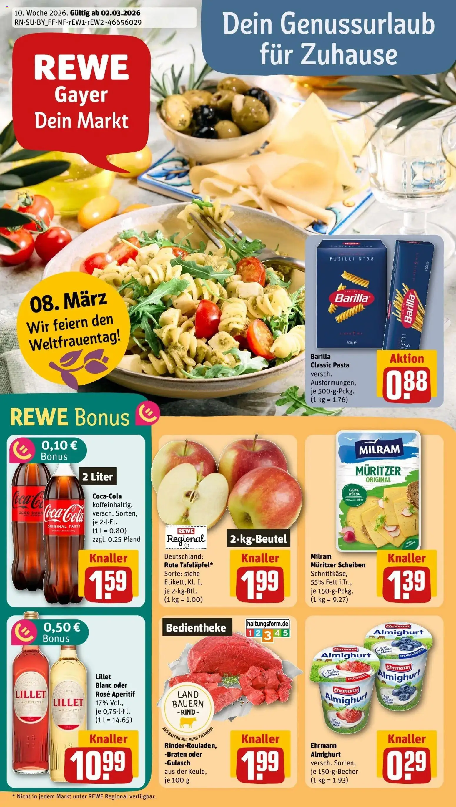 Vorschau von dem Prospekt des Geschäftes Rewe, gültig ab dem 01.03.2026 - Lillet, Pasta, Gulasch, Barilla, Milram, Ehrmann almighurt