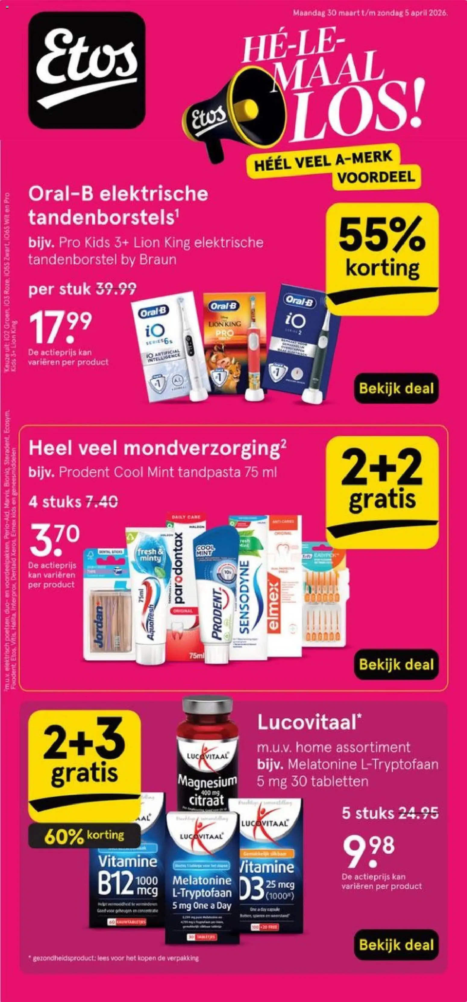 Voorbeeld van Etos folder van winkel Etos geldig vanaf 30-03-2026 - Elektrische tandenborstel, Tandpasta, Tandenborstel, Kan