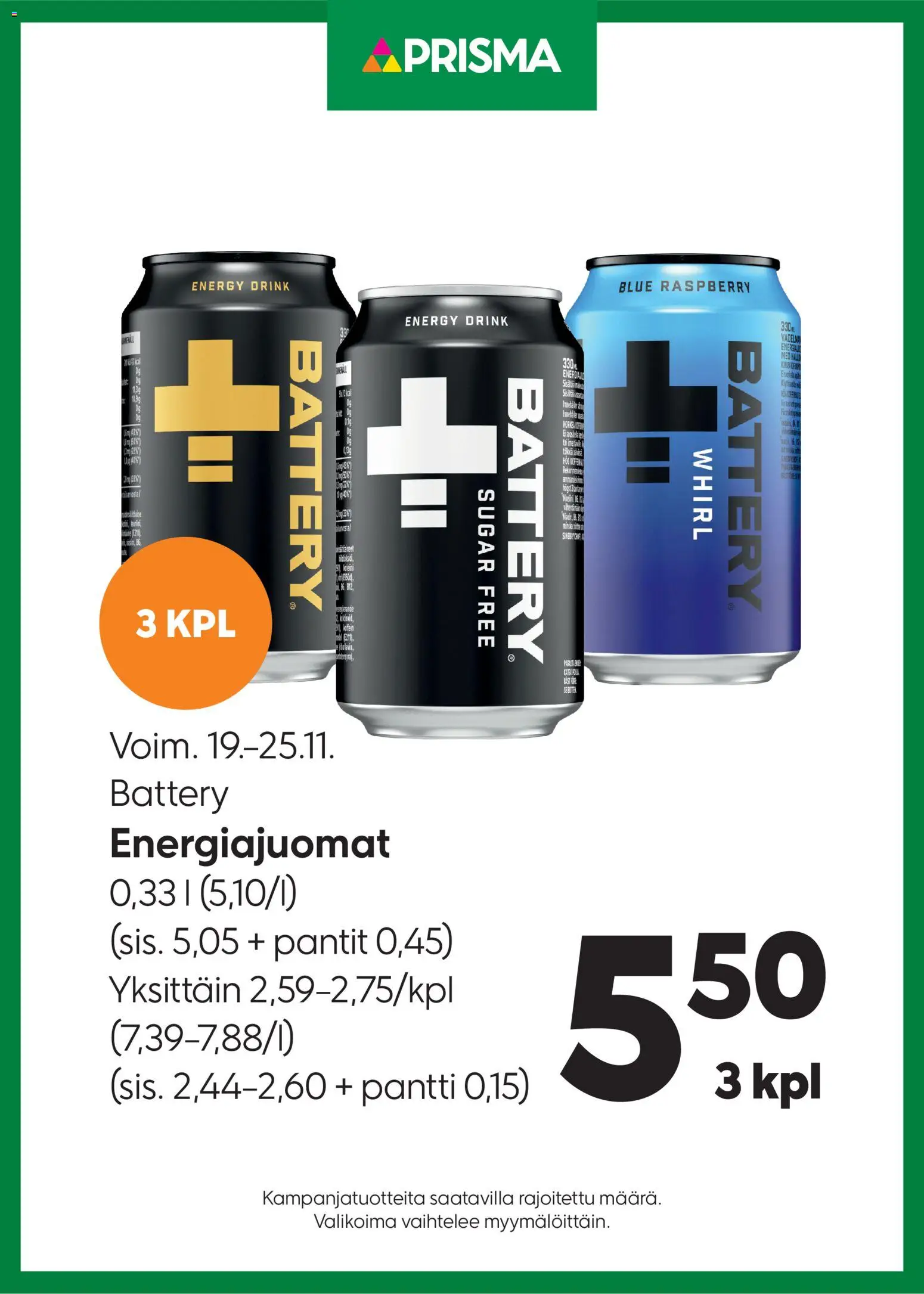 Kaupan Prisma Tarjoukset Energiajuomat esikatselu, voimassa 19/11/2025