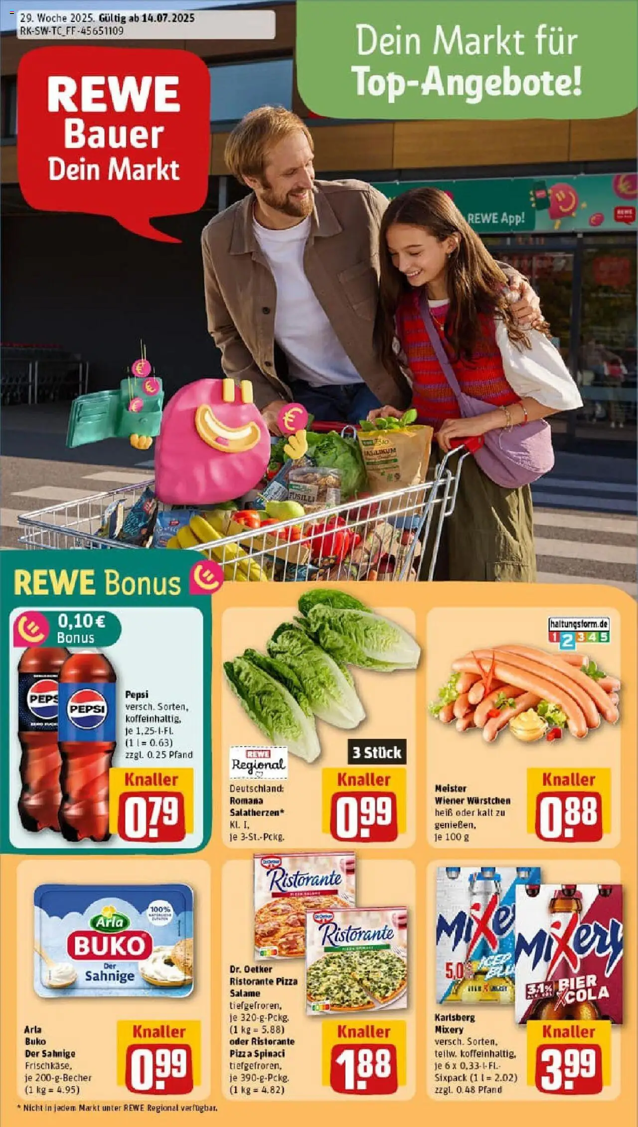 REWE Prospekt ab 13.07.2025 nächste Woche - Prospekt Remshalden - Pizza, Bier, Ristorante, Pepsi, Mixery, Arla buko, Wiener wurstchen