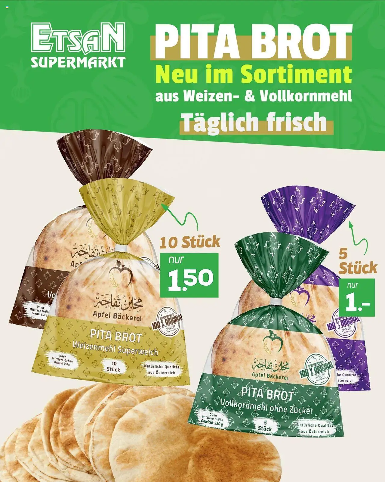  ETSAN Pita Brot ab (von Mittwoch 18.06.2025) - Seite 1 - Bäckerei, Äpfel, Brot, Zucker, Gewicht