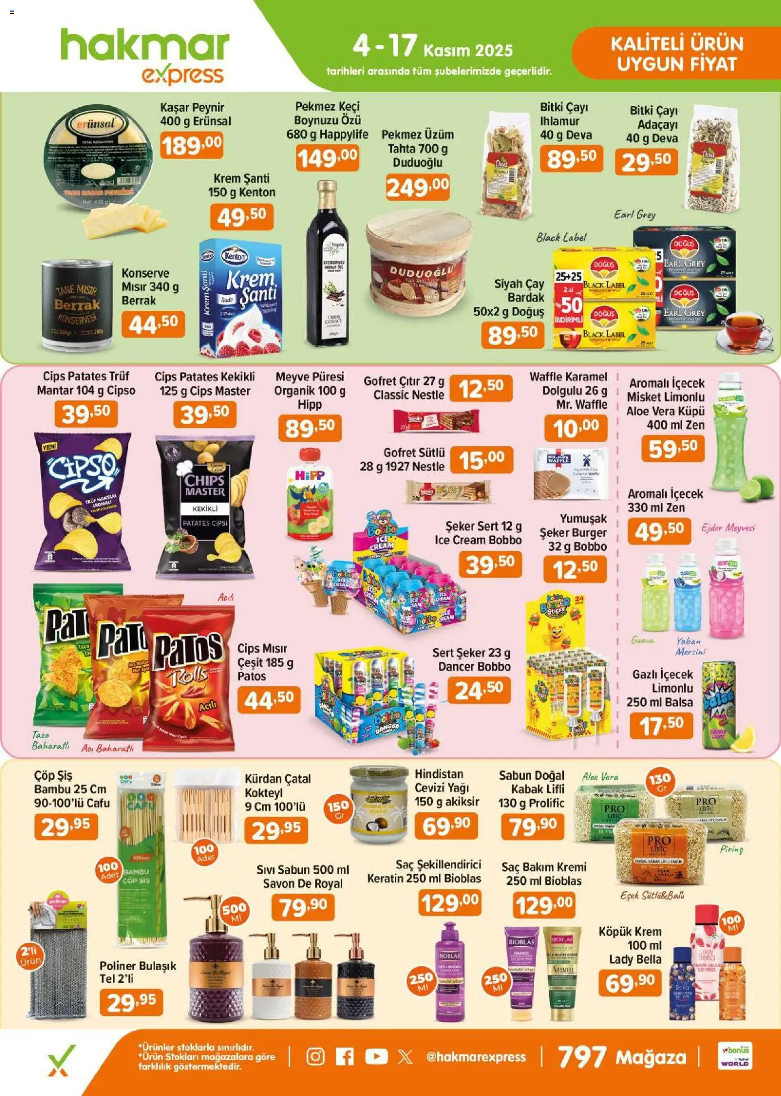 Hakmar Express Salı Aktüel Ürünler 04.11.2025 - Broşürünün önizlemesi - Şeker, Meyve, Kabak, Ihlamur, Gofret, Bardak, Sabun, Gazlı içecek