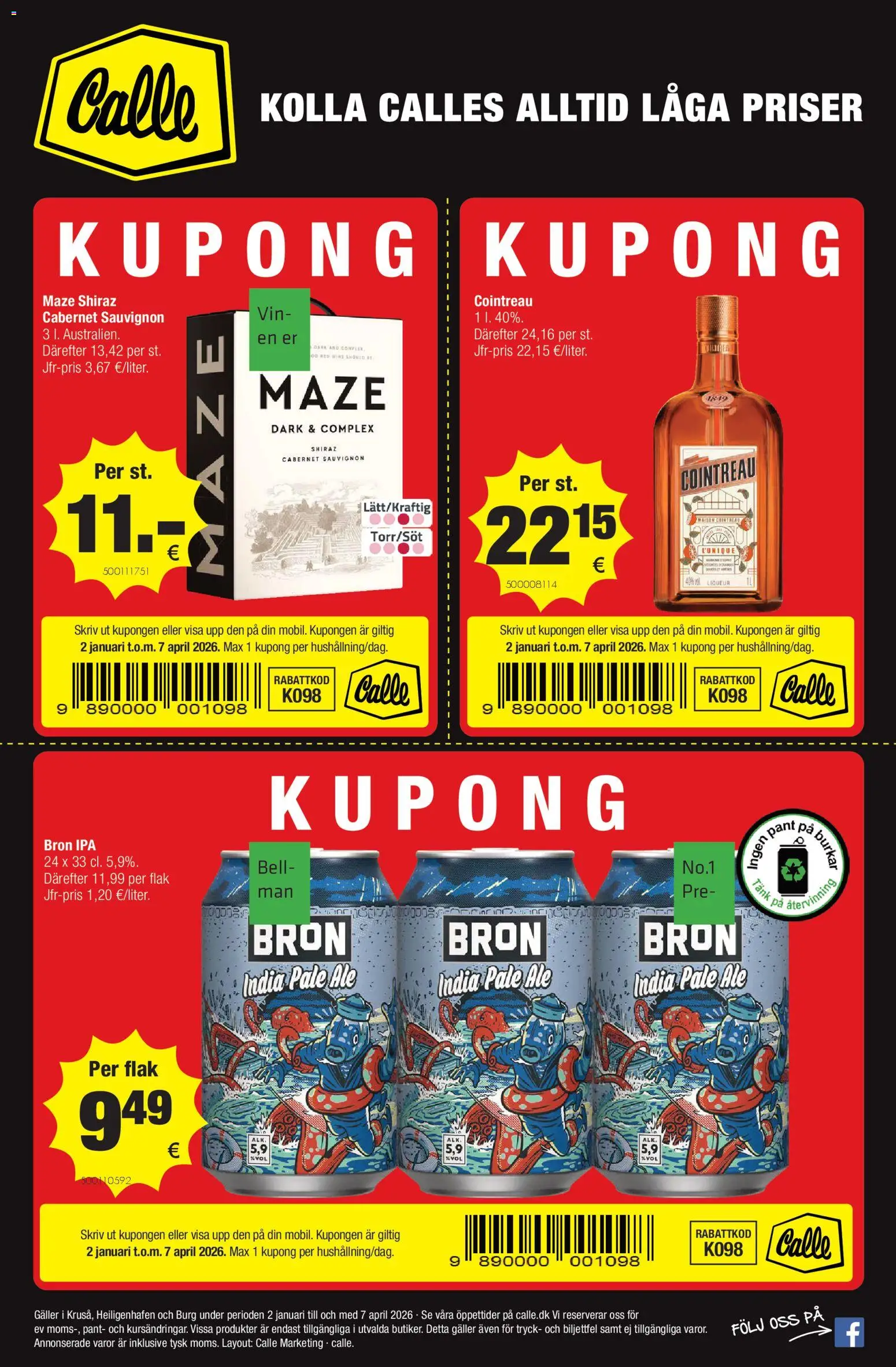 Eksempel på tilbudsavis Svenske kupontilbud fra butik Calle gyldig fra 02/01/2026