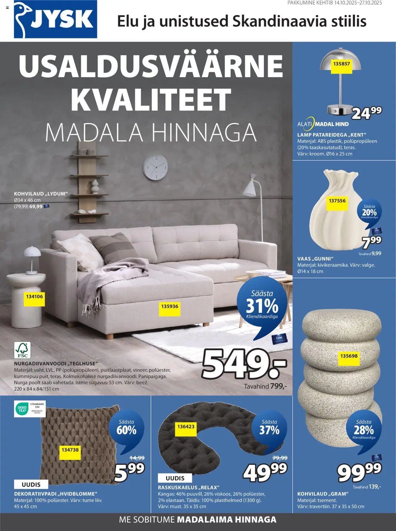 JYSK kliendilehe eelvaade alates 2025.10.14