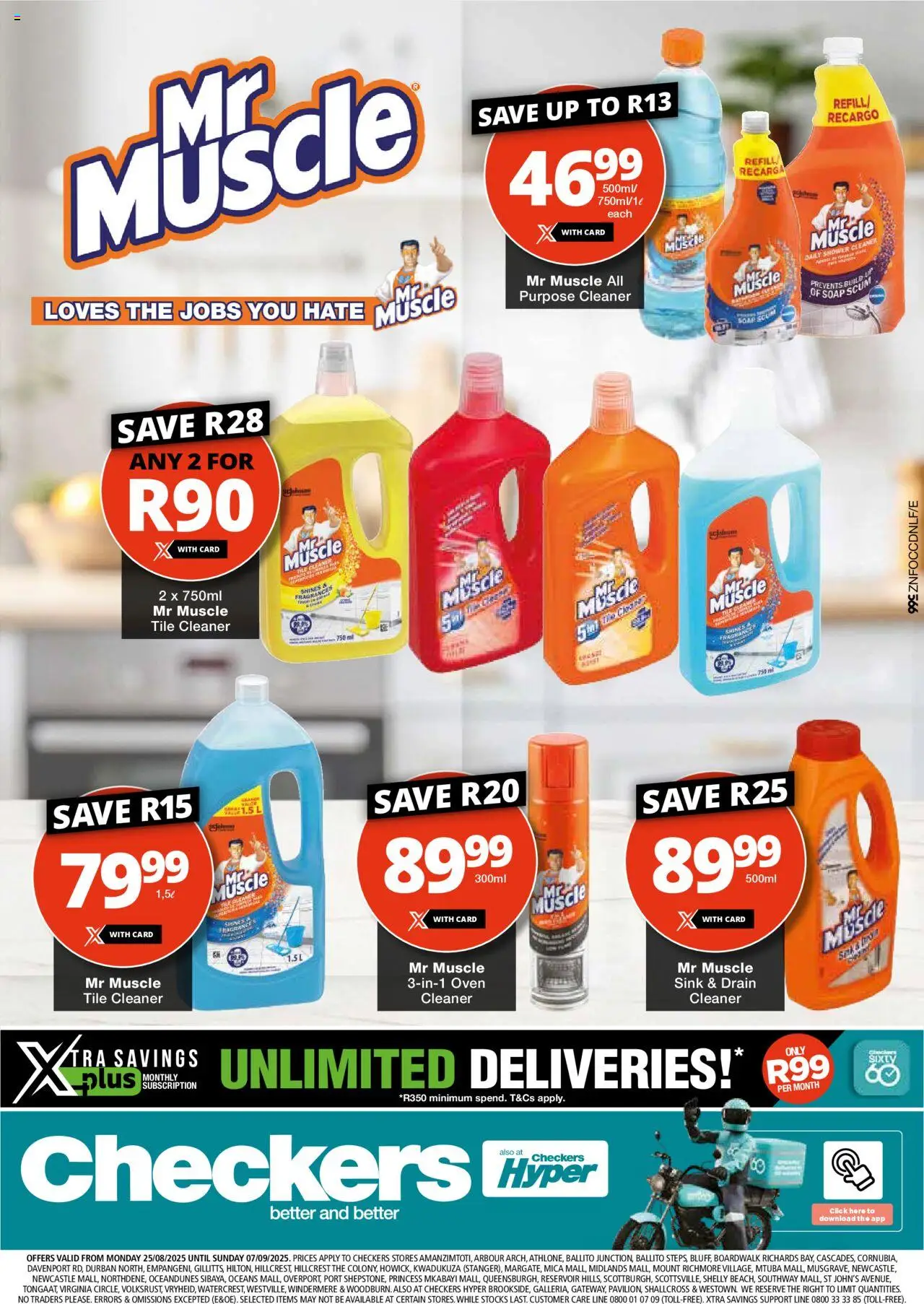 Checkers KwaZulu-Natal - Mr Muscle Promotion 25/08 - 07/09/2025 >> Catalogue - Shower, Oven, Soap, Sink
