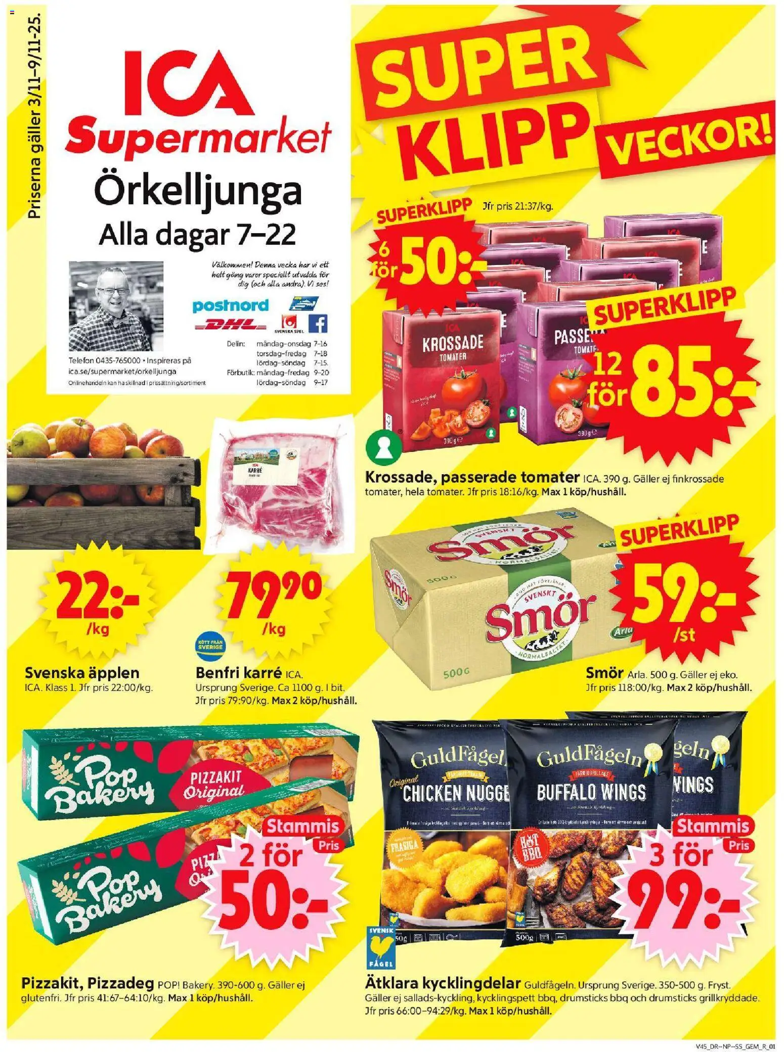 Förhandsgranska reklamblad Örkelljunga från butik ICA Supermarket gäller från 03/11/2025 - Pizza, Spel, Telefon, Pizzadeg, Smör, Gem, Galler, Kycklingdelar
