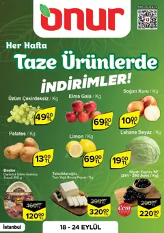 Onur Market Katalog Taze Ürünlerde İndirimler - İstanbul 18.09.2025 - Broşürünün önizlemesi