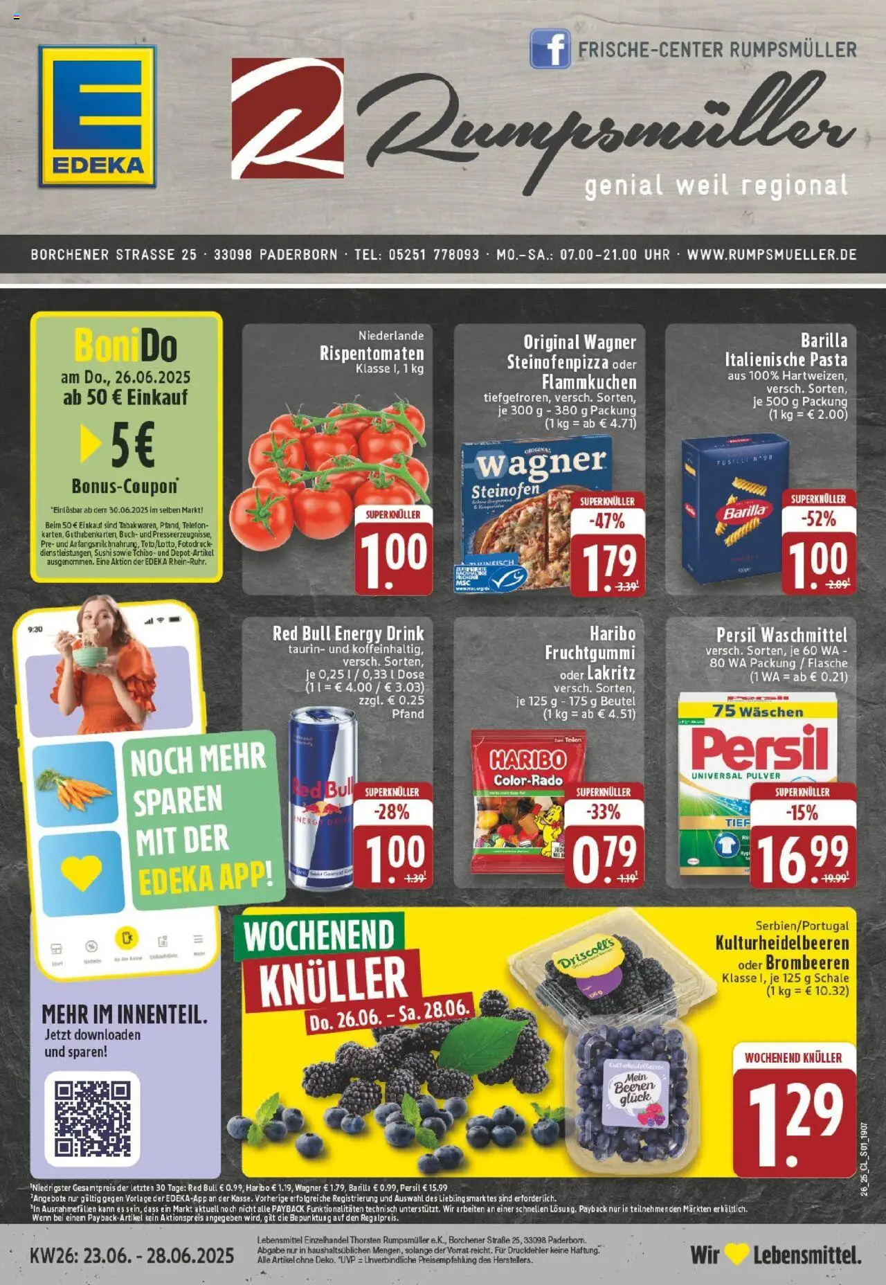 EDEKA Prospekt ab 22.06.2025 - Prospekt Paderborn Online - Uhr, Red bull, Pasta, Haribo, Energy, Barilla, Waschmittel, Persil