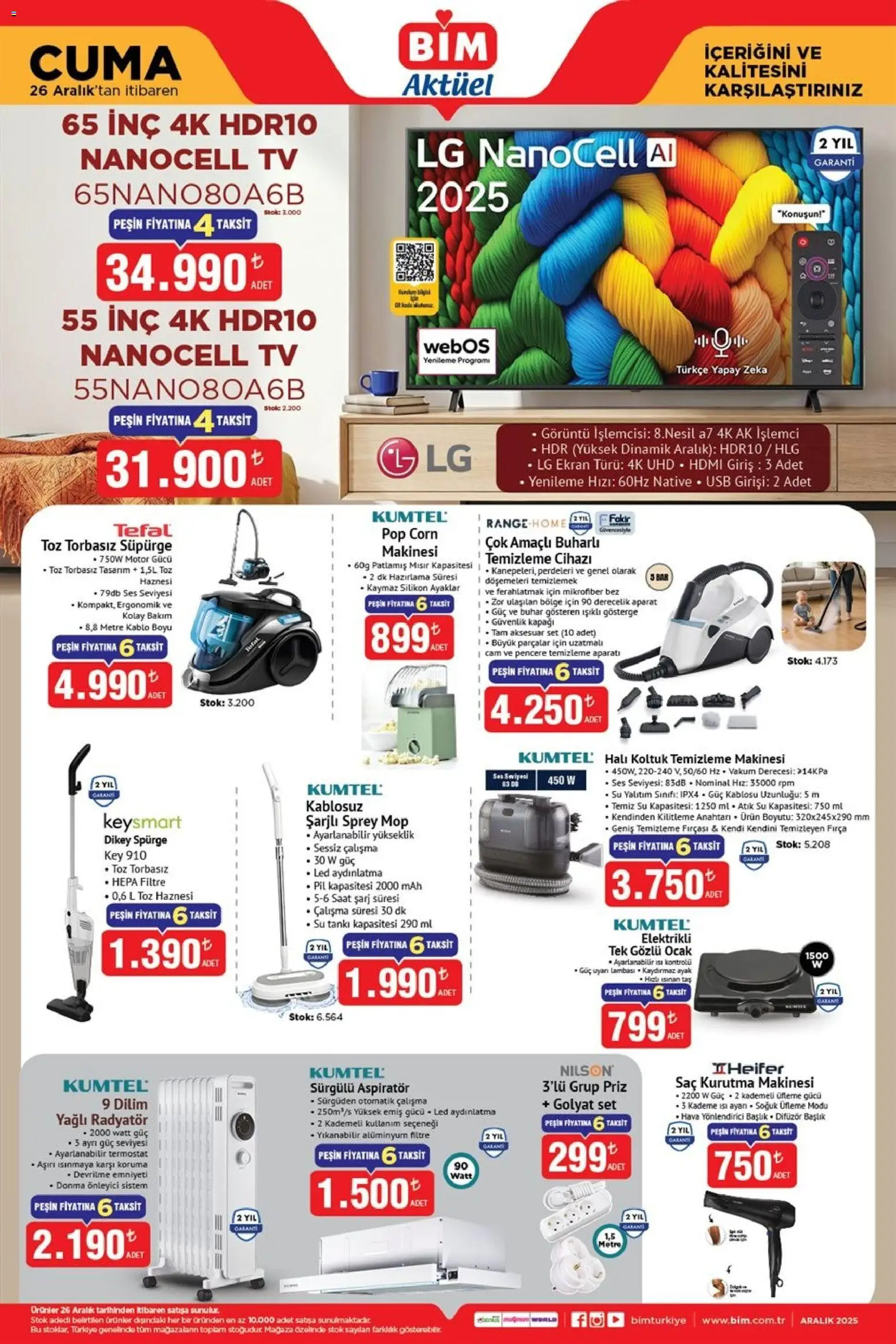 BİM Katalog Cuma 26.12.2025 - Broşürünün önizlemesi - Kurutma makinesi, TV, Halı, Ses, Radyatör, Pil, Priz, USB