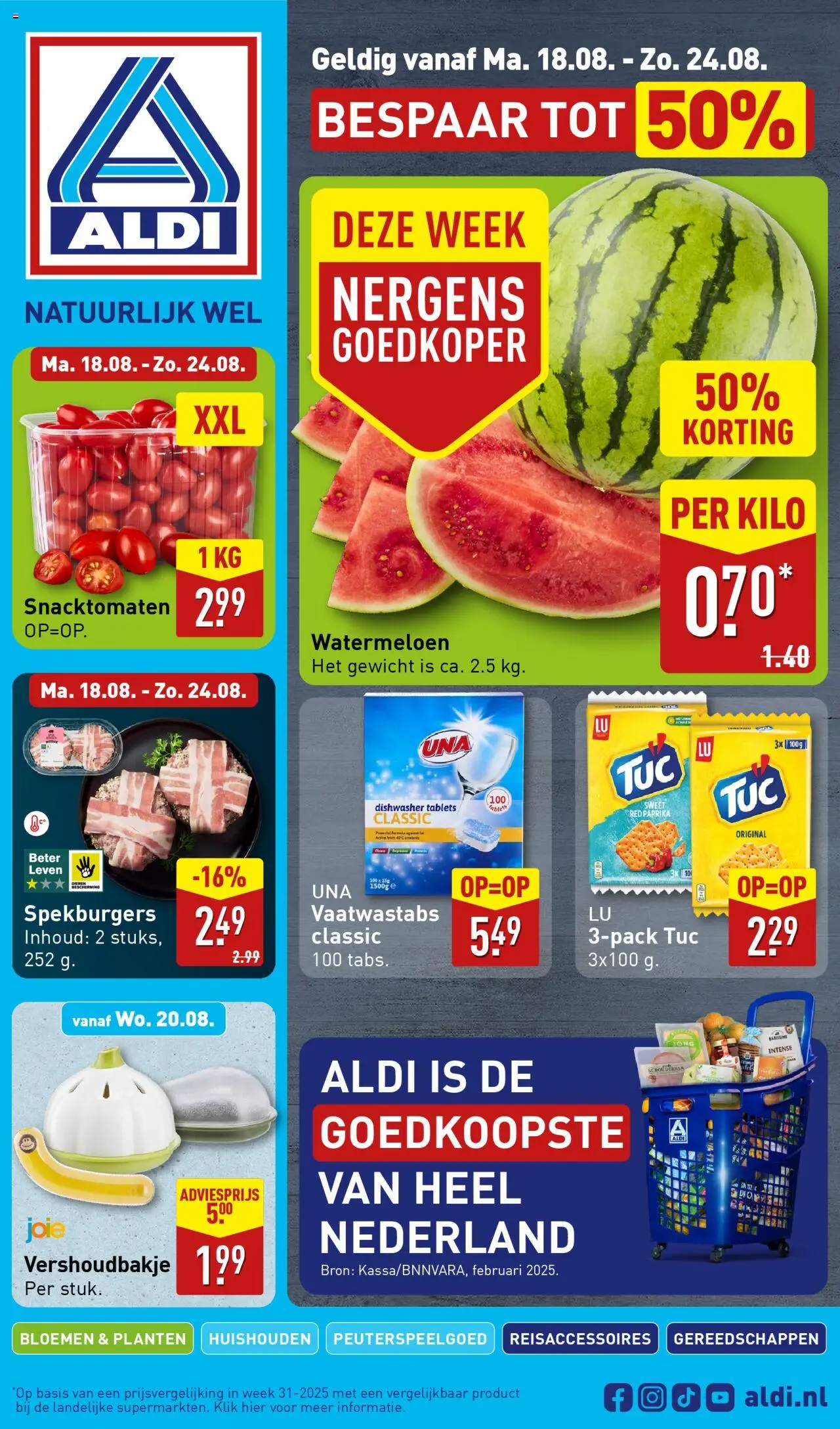 Aldi shop Folder week 34 geldig vanaf 18-08-2025 - Paginanummer 1 - Bloemen, Paprika, Gewicht, Watermeloen